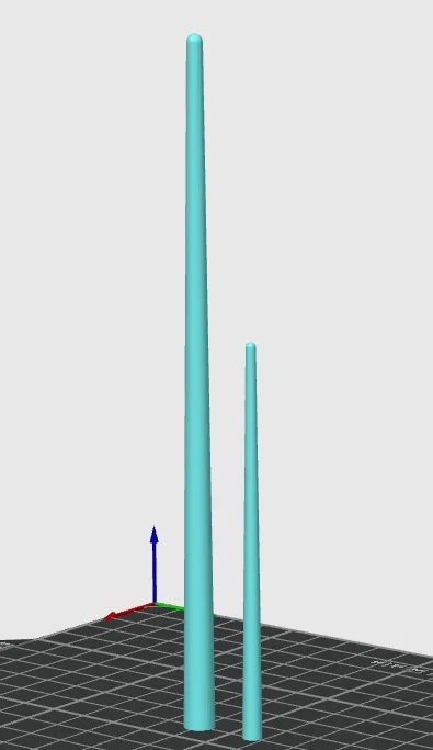Two sizes of tapered 3D printable hair sticks