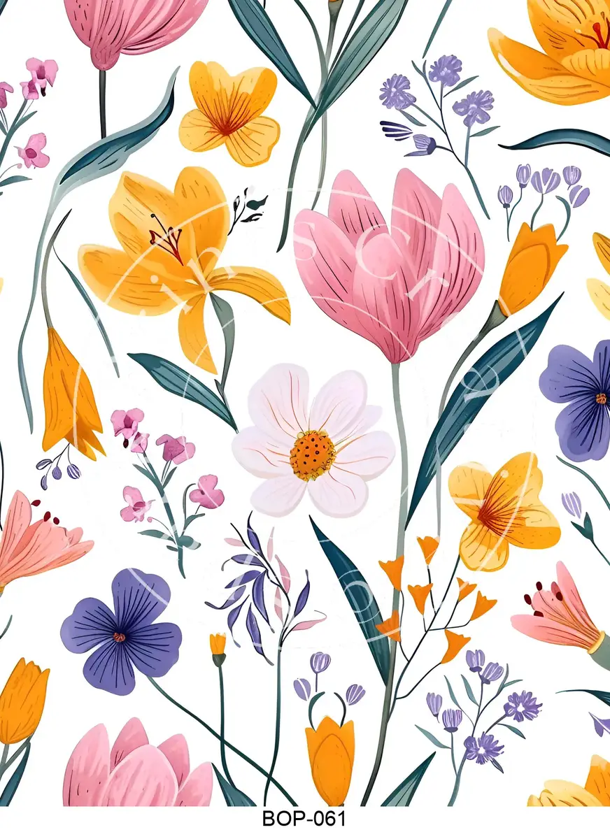 Pastel Colored Botanicals Transfer Sheet Image BOP-061