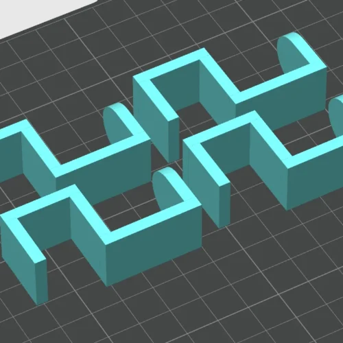 Four 3D printable square S-shaped organizing hooks