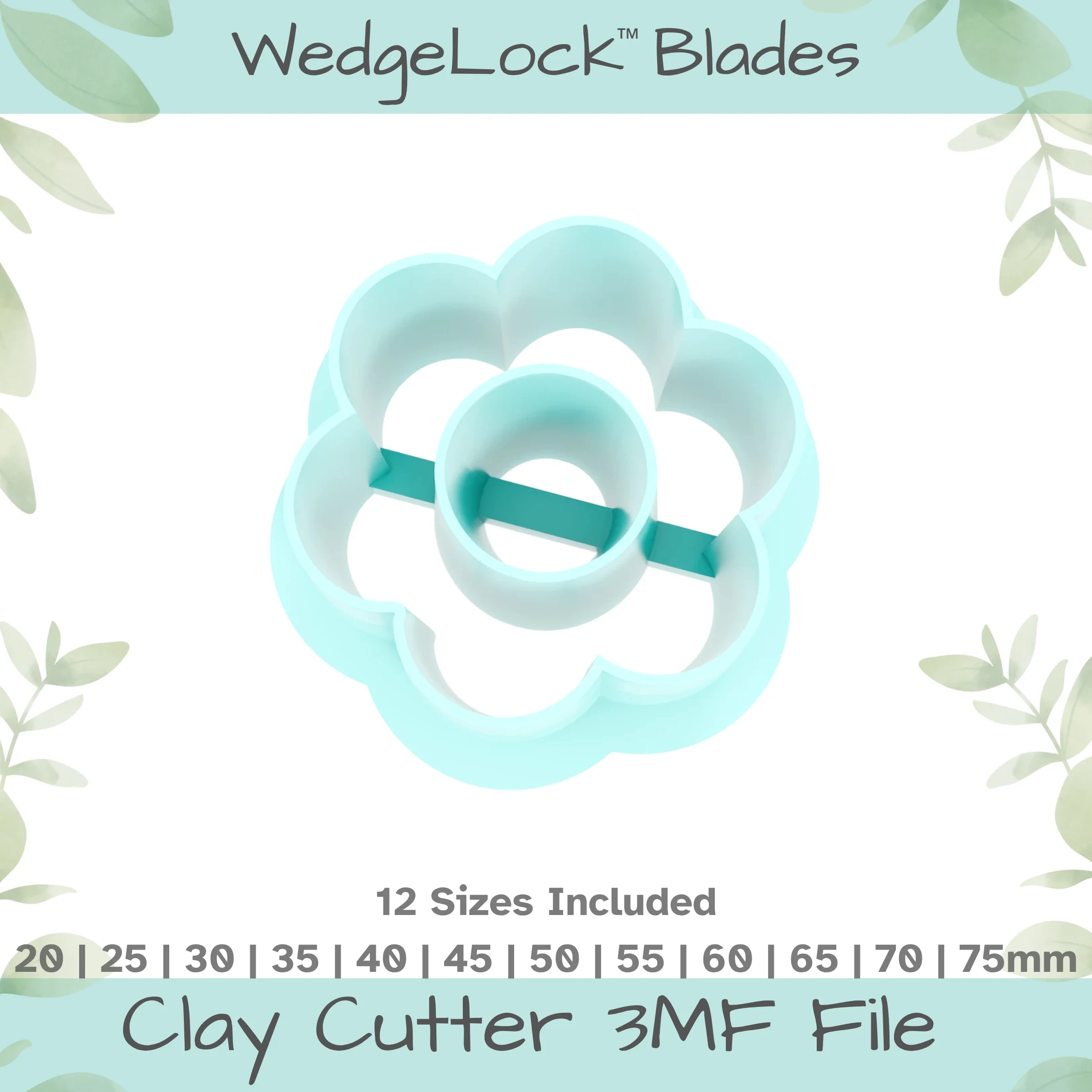 6 Petal Flower Imprint Center Polymer Clay Cutter - 12 Sizes | 24 files, Standard & Thin Versions