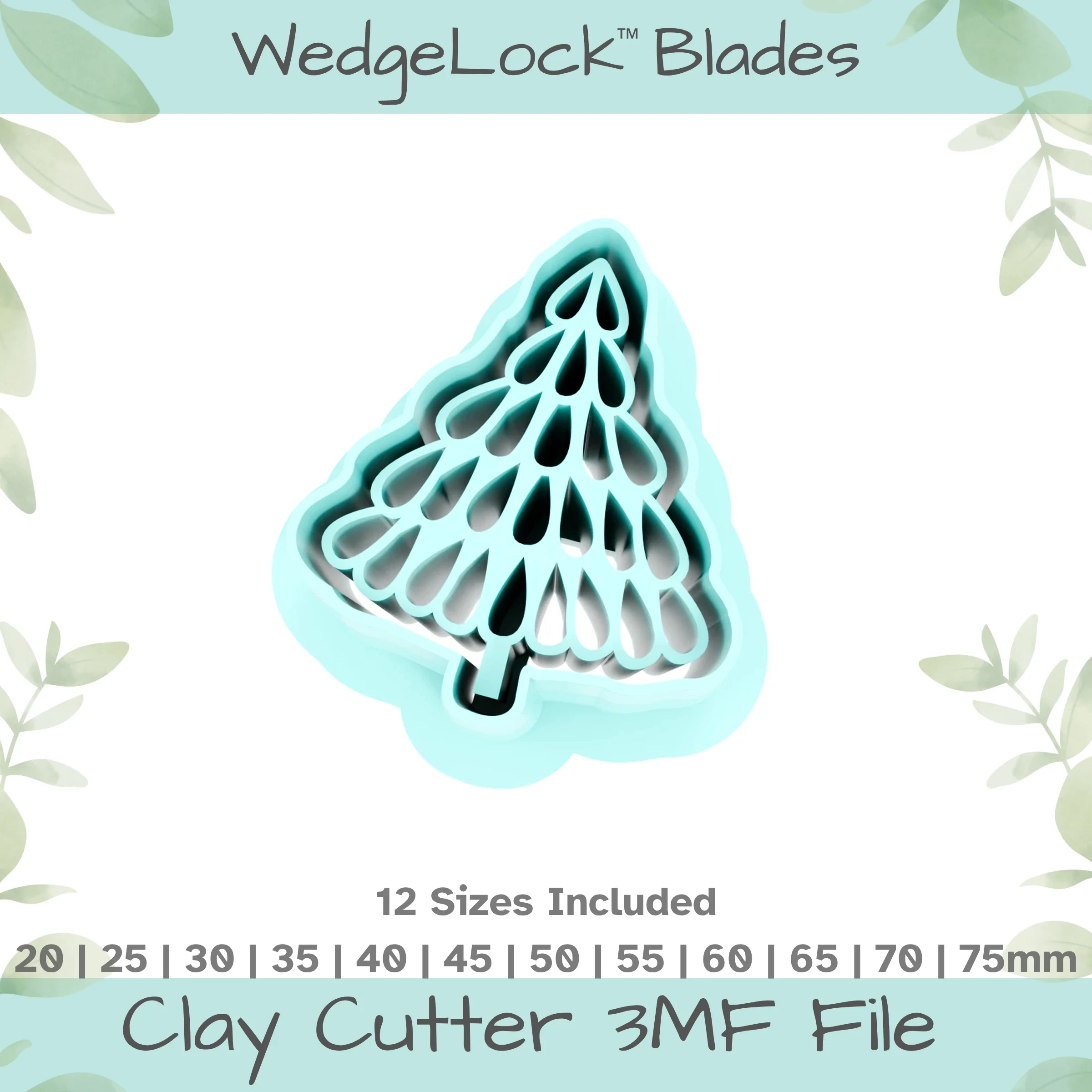 Christmas Tree No. 11 Polymer Clay Cutter - 12 Sizes | 24 files, Standard & Thin Versions