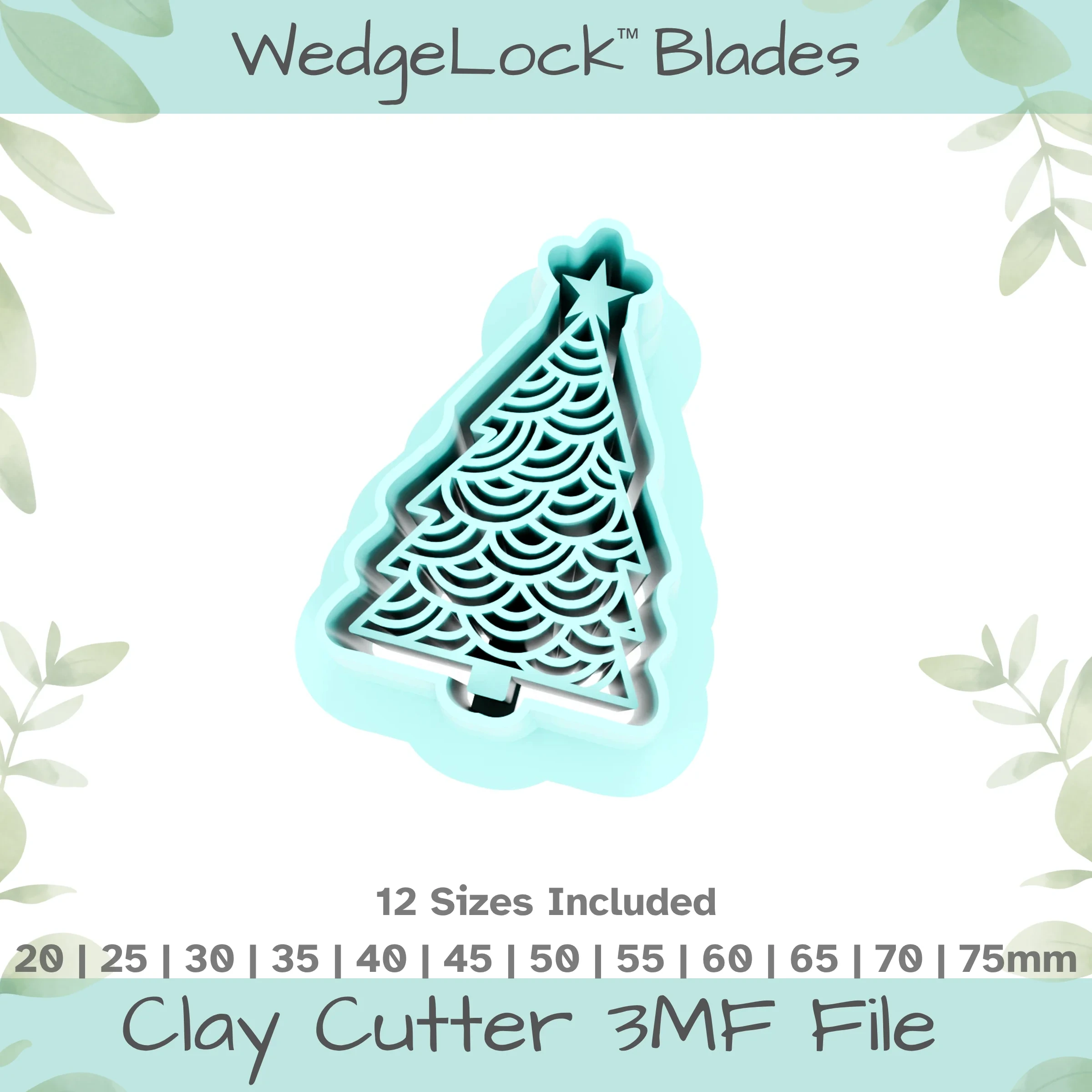 Christmas Tree No. 15 Polymer Clay Cutter - 12 Sizes | 24 files, Standard & Thin Versions