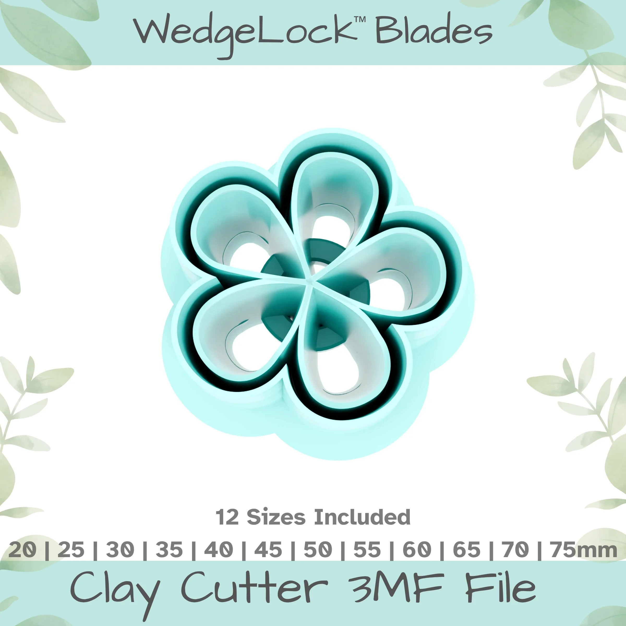 5 Petal Flower No. 1 Polymer Clay Cutter - 12 Sizes | 24 files, Standard & Thin Versions