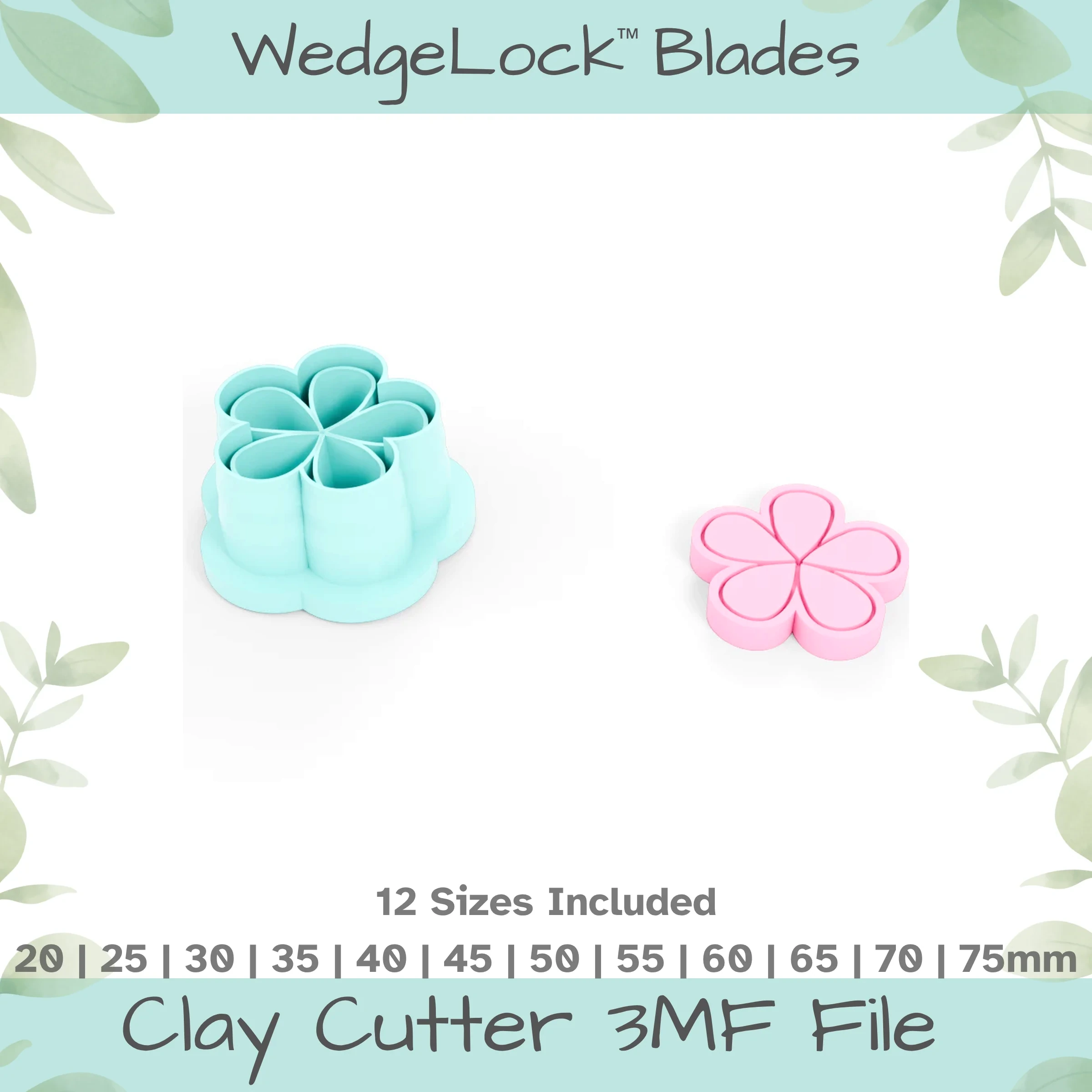 5 Petal Flower No. 1 Polymer Clay Cutter - 12 Sizes | 24 files, Standard & Thin Versions
