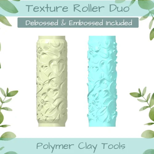 Floral Heart No. 12 Polymer Clay Texture Roller Duo - Image 1