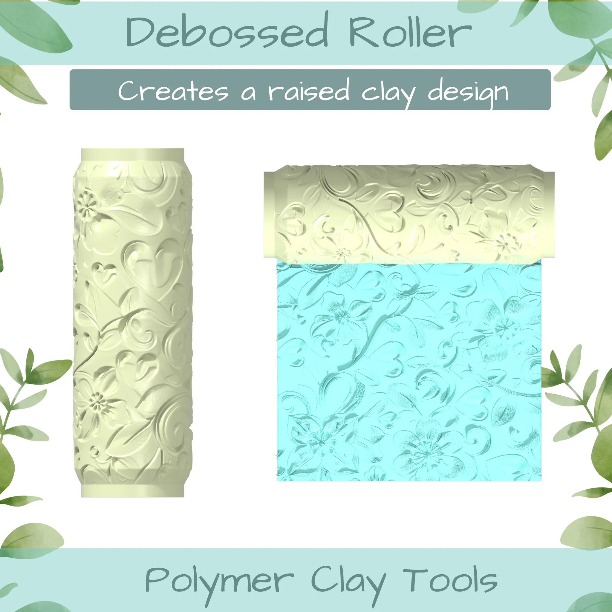 Floral Heart No. 12 Polymer Clay Texture Roller Duo