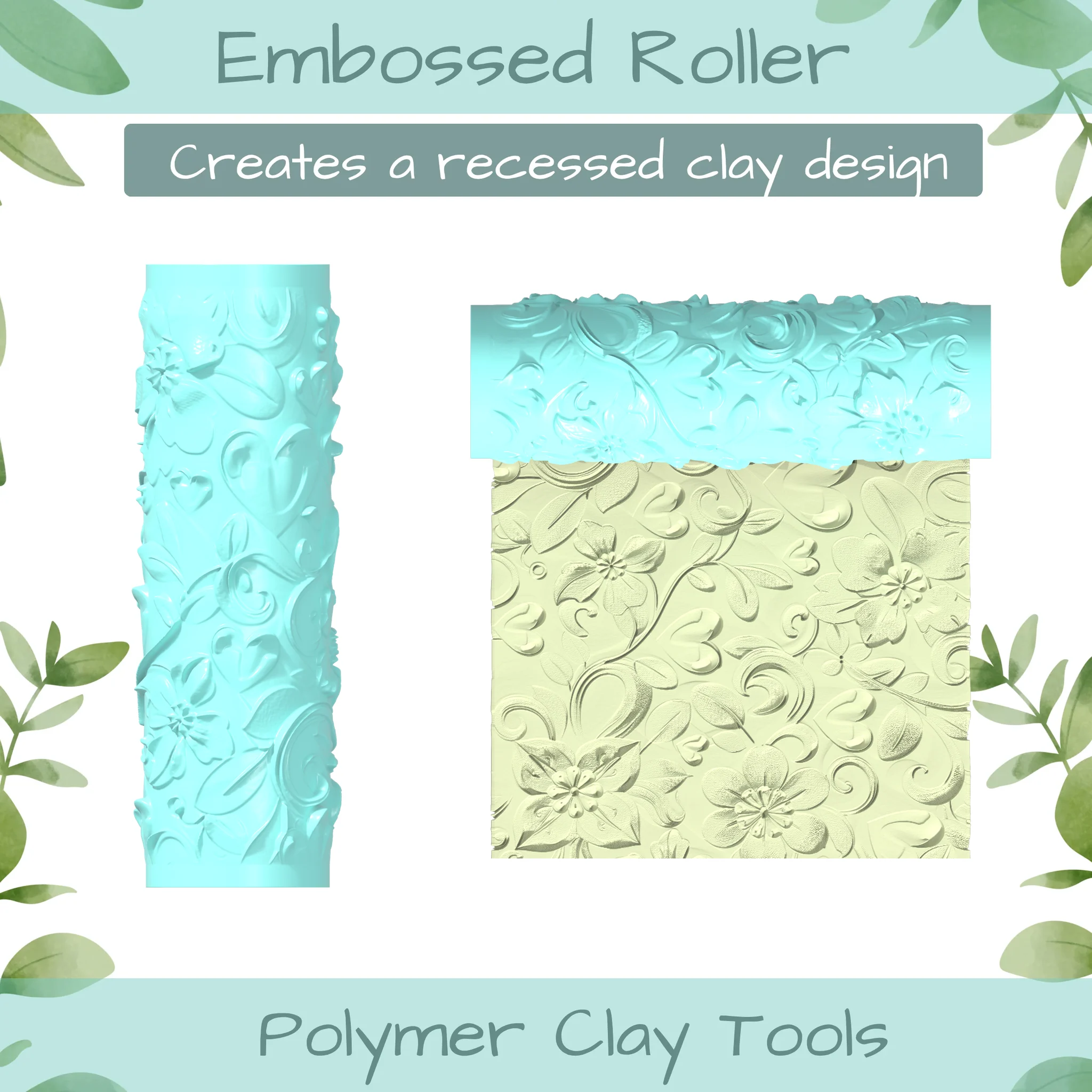 Floral Heart No. 12 Polymer Clay Texture Roller Duo