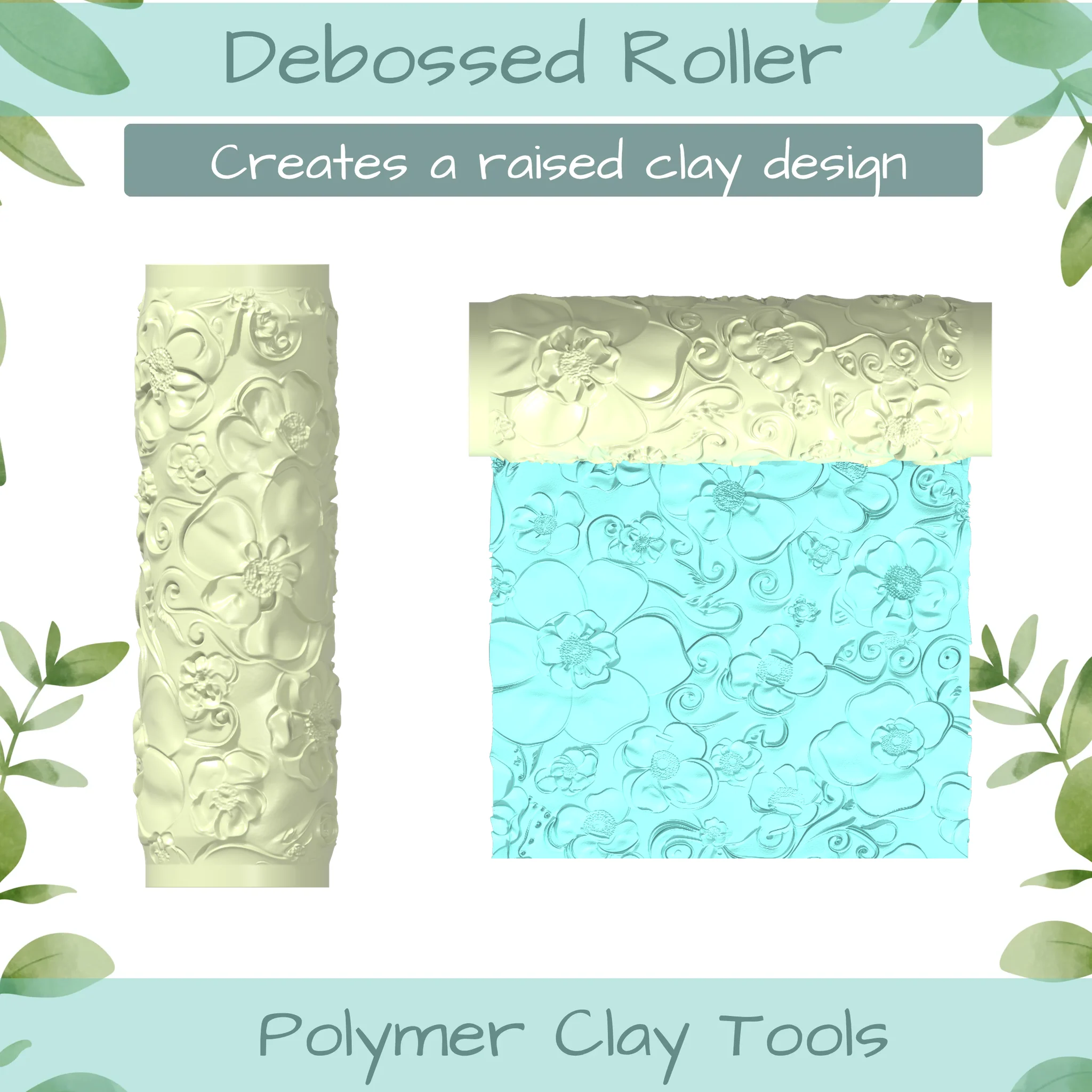 Floral Heart No. 2 Polymer Clay Texture Roller Duo