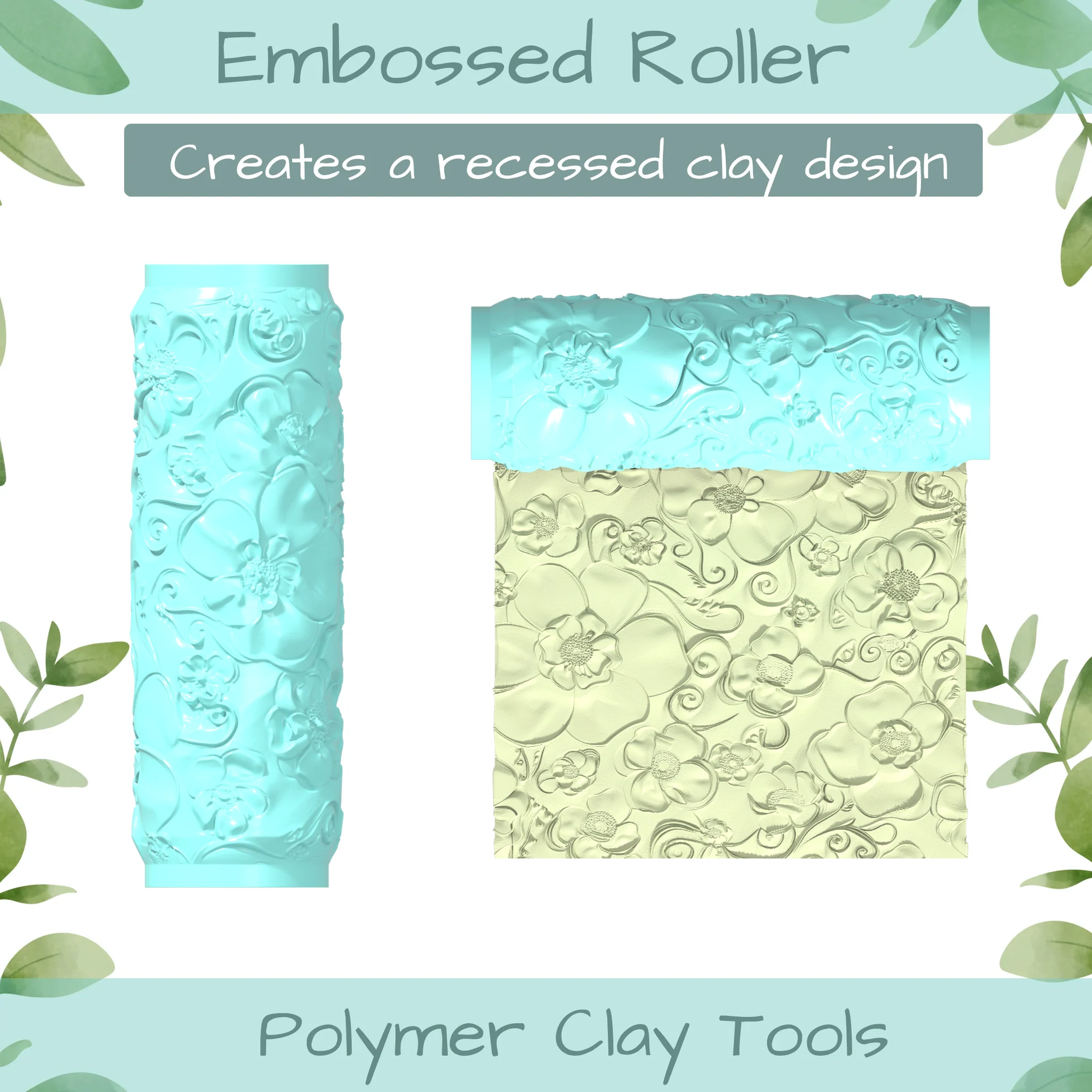 Floral Heart No. 2 Polymer Clay Texture Roller Duo