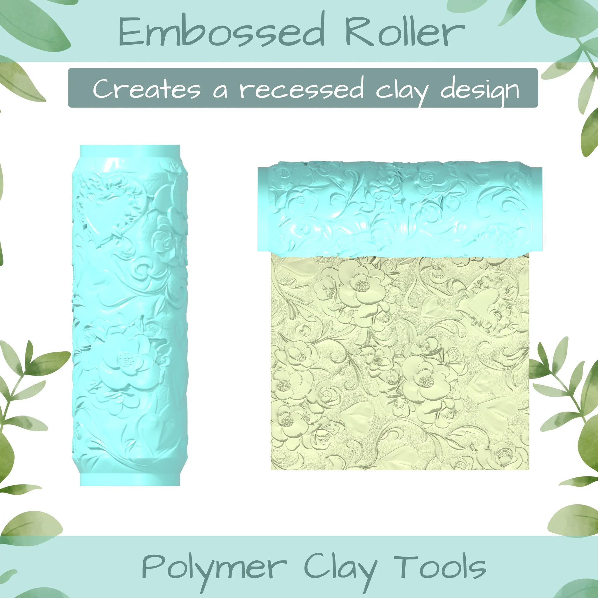 Floral Heart No. 3 Polymer Clay Texture Roller Duo