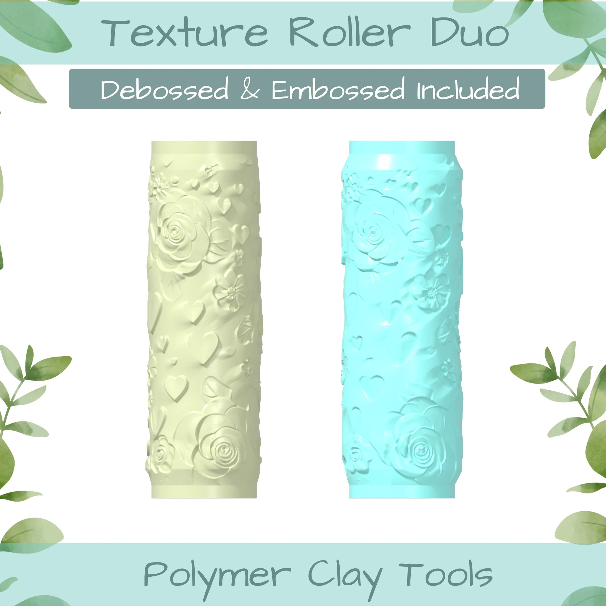 Floral Heart No. 7 Polymer Clay Texture Roller Duo