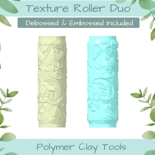 Floral Heart No. 8 Polymer Clay Texture Roller Duo - Image 1