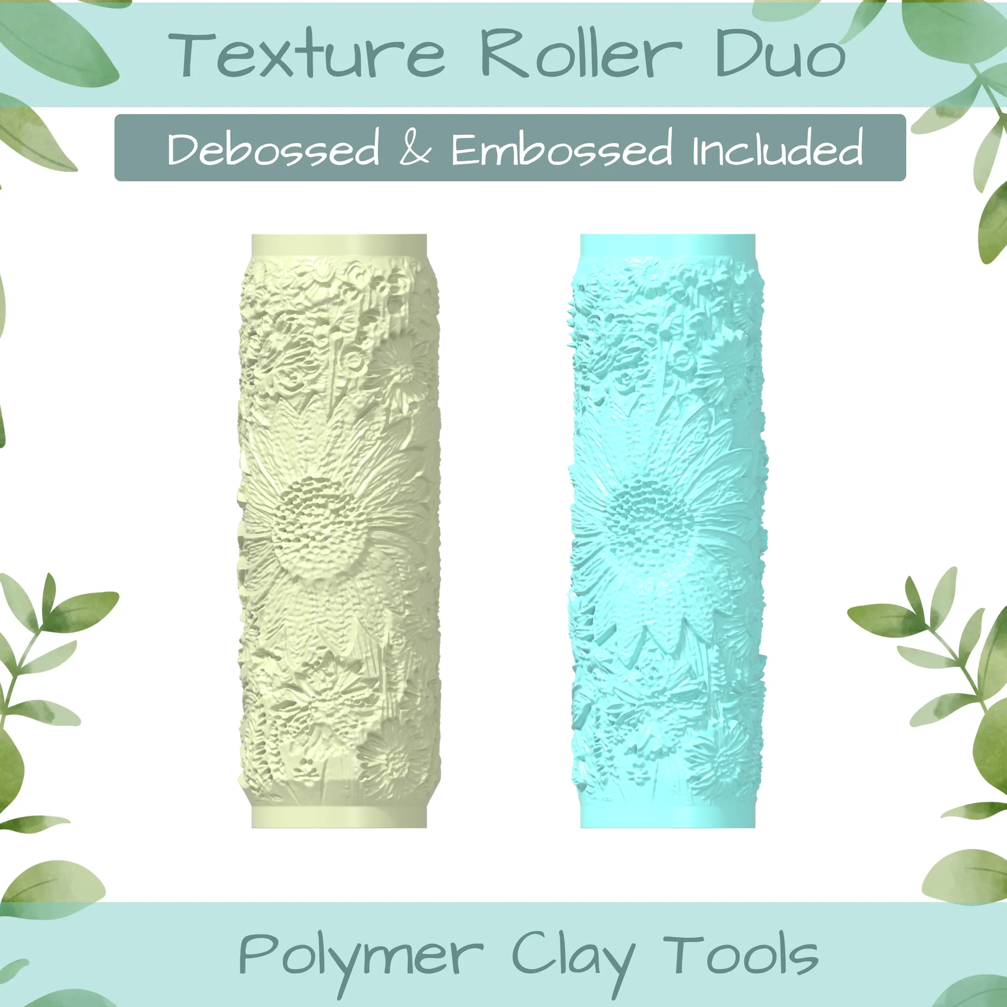 Florals No. 1 Polymer Clay Texture Roller Duo