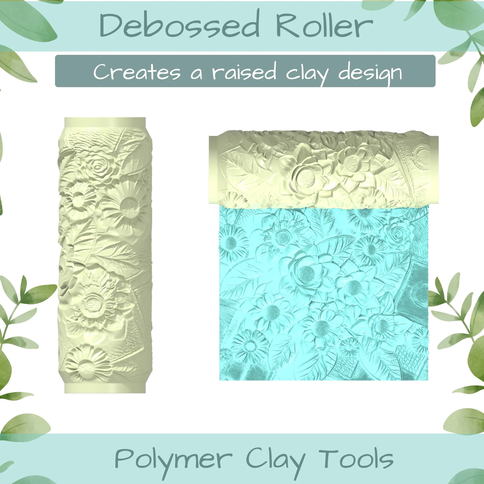 Florals No. 13 Polymer Clay Texture Roller Duo