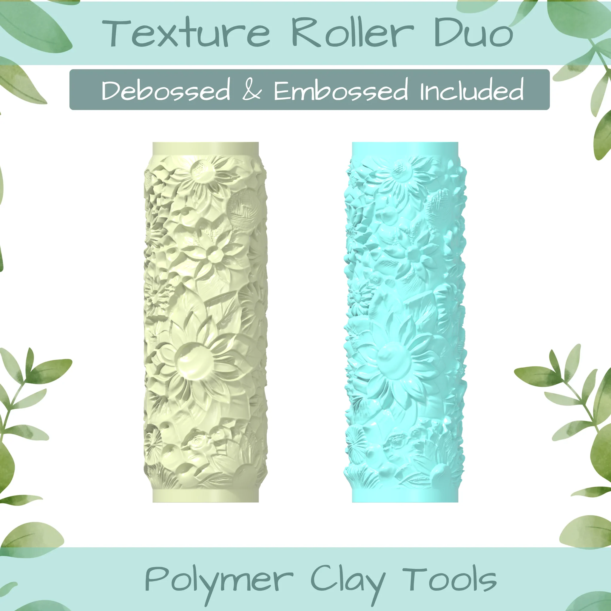 Florals No. 15 Polymer Clay Texture Roller Duo