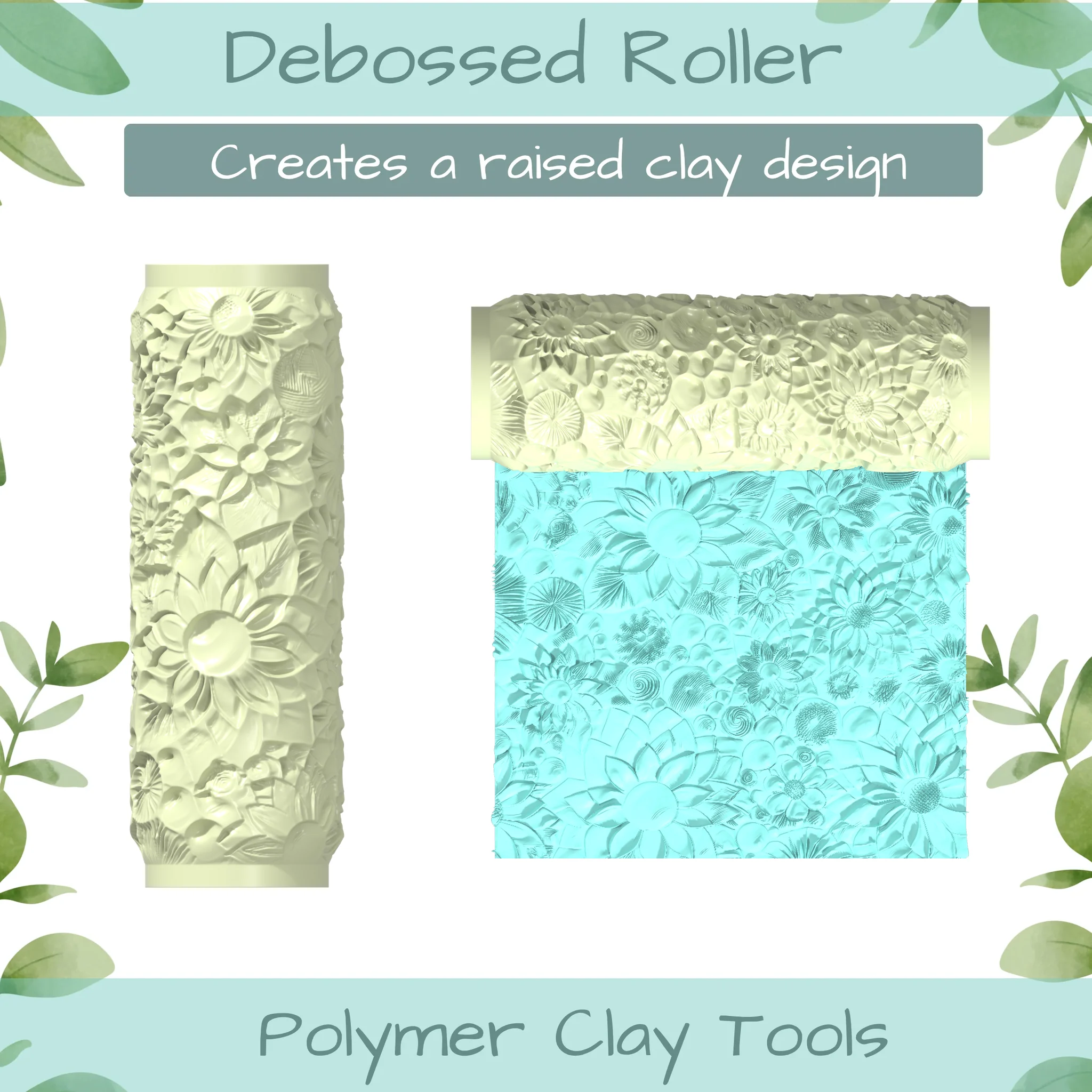 Florals No. 15 Polymer Clay Texture Roller Duo
