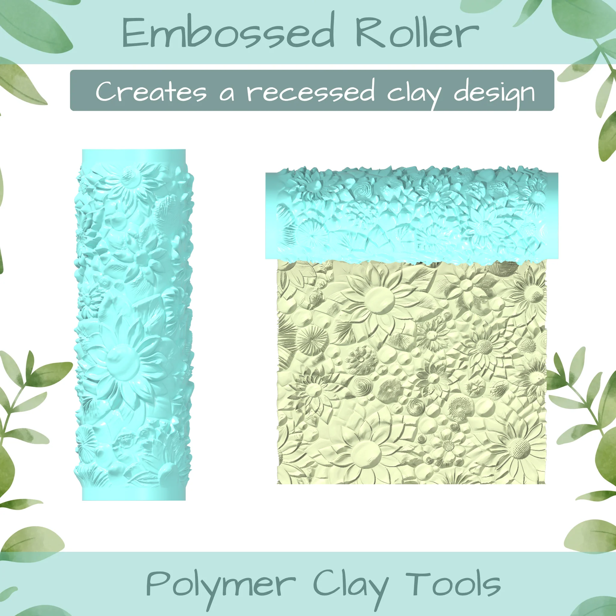 Florals No. 15 Polymer Clay Texture Roller Duo