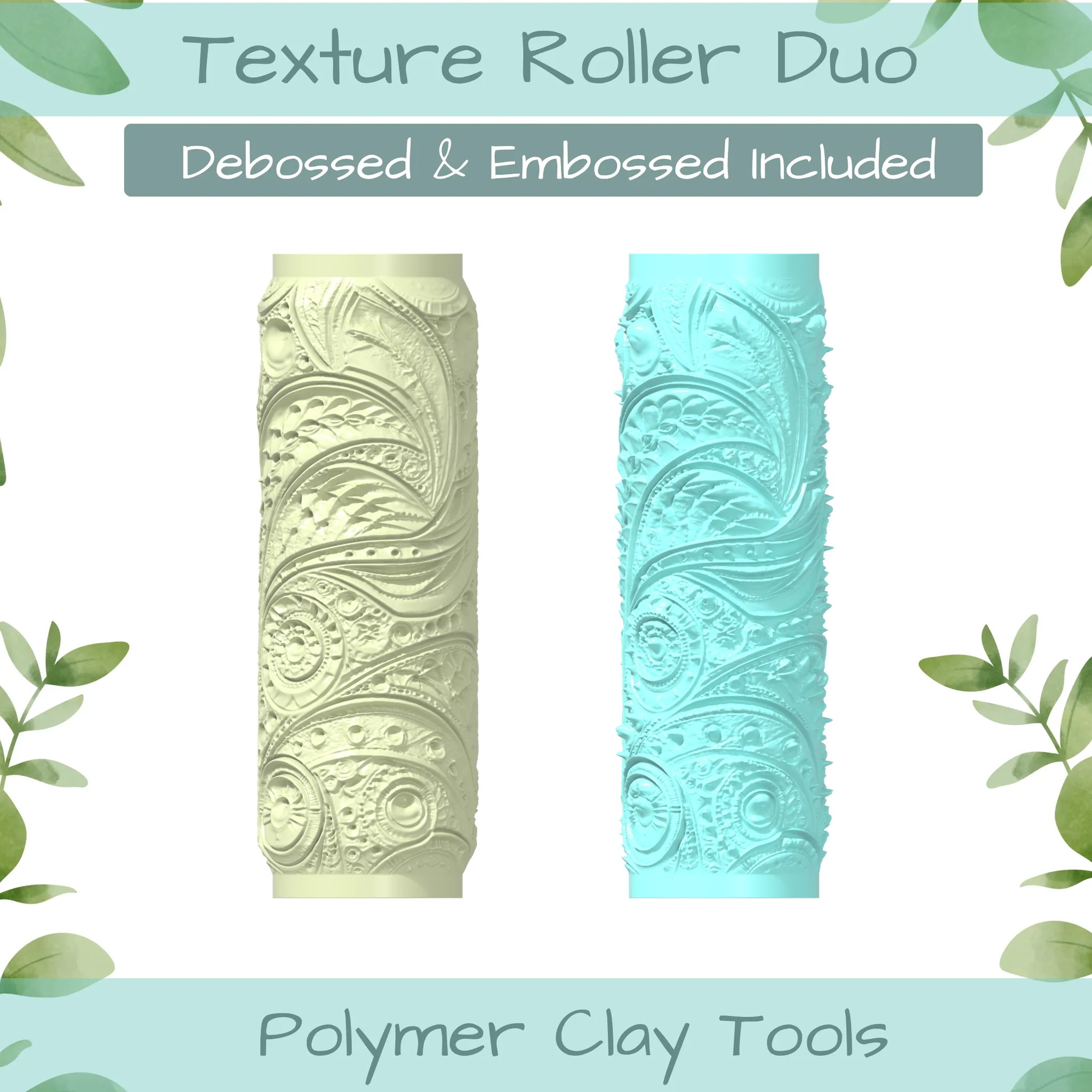 Florals No. 16 Polymer Clay Texture Roller Duo