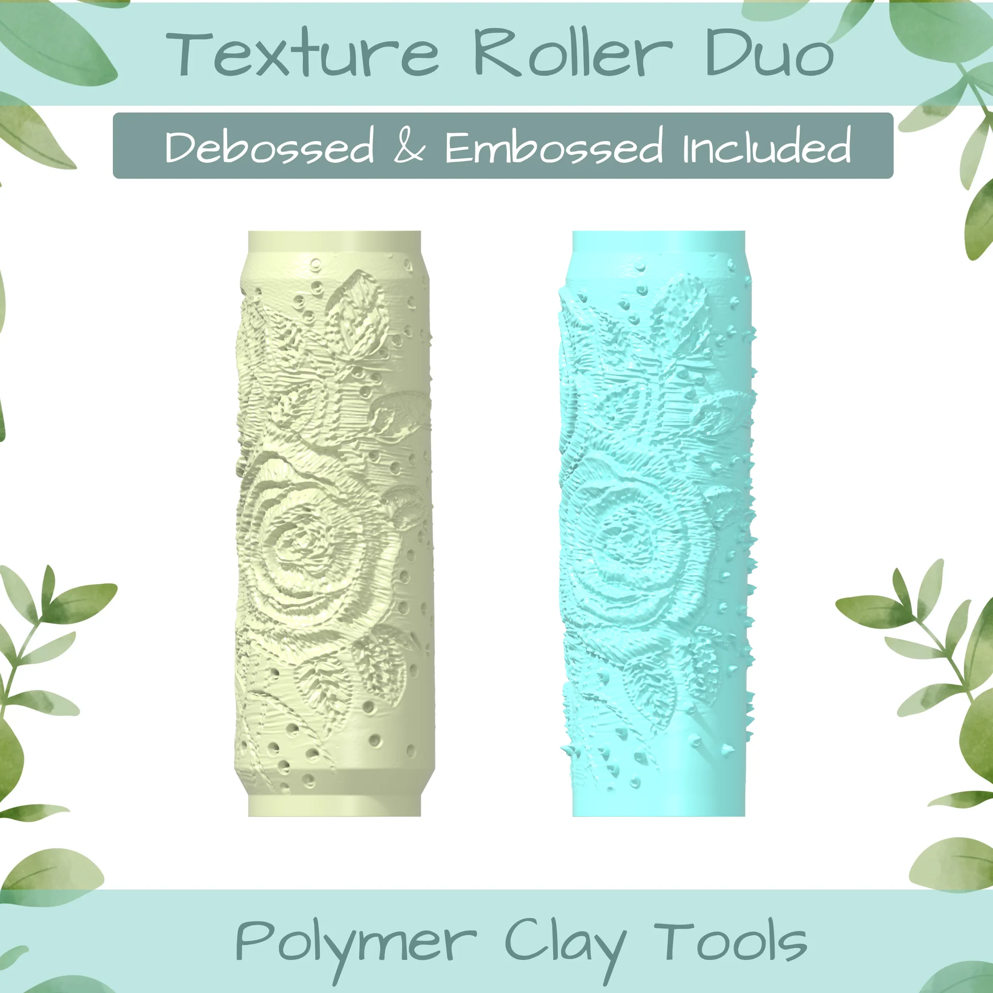 Florals No. 3 Polymer Clay Texture Roller Duo