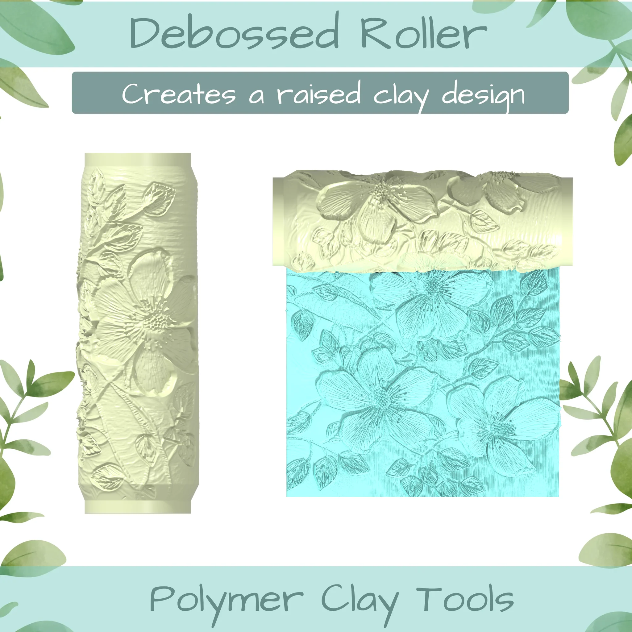 Florals No. 4 Polymer Clay Texture Roller Duo