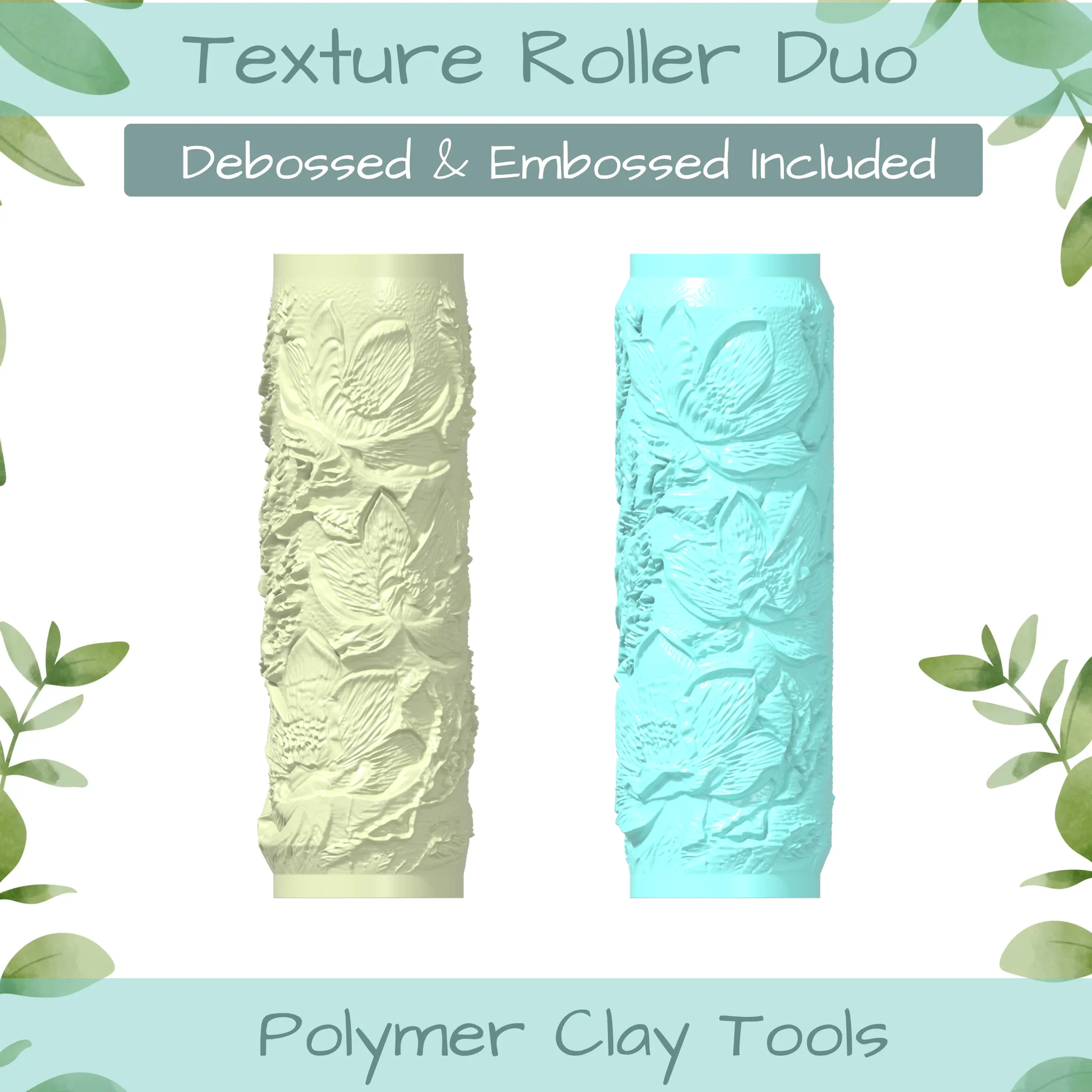 Florals No. 5 Polymer Clay Texture Roller Duo