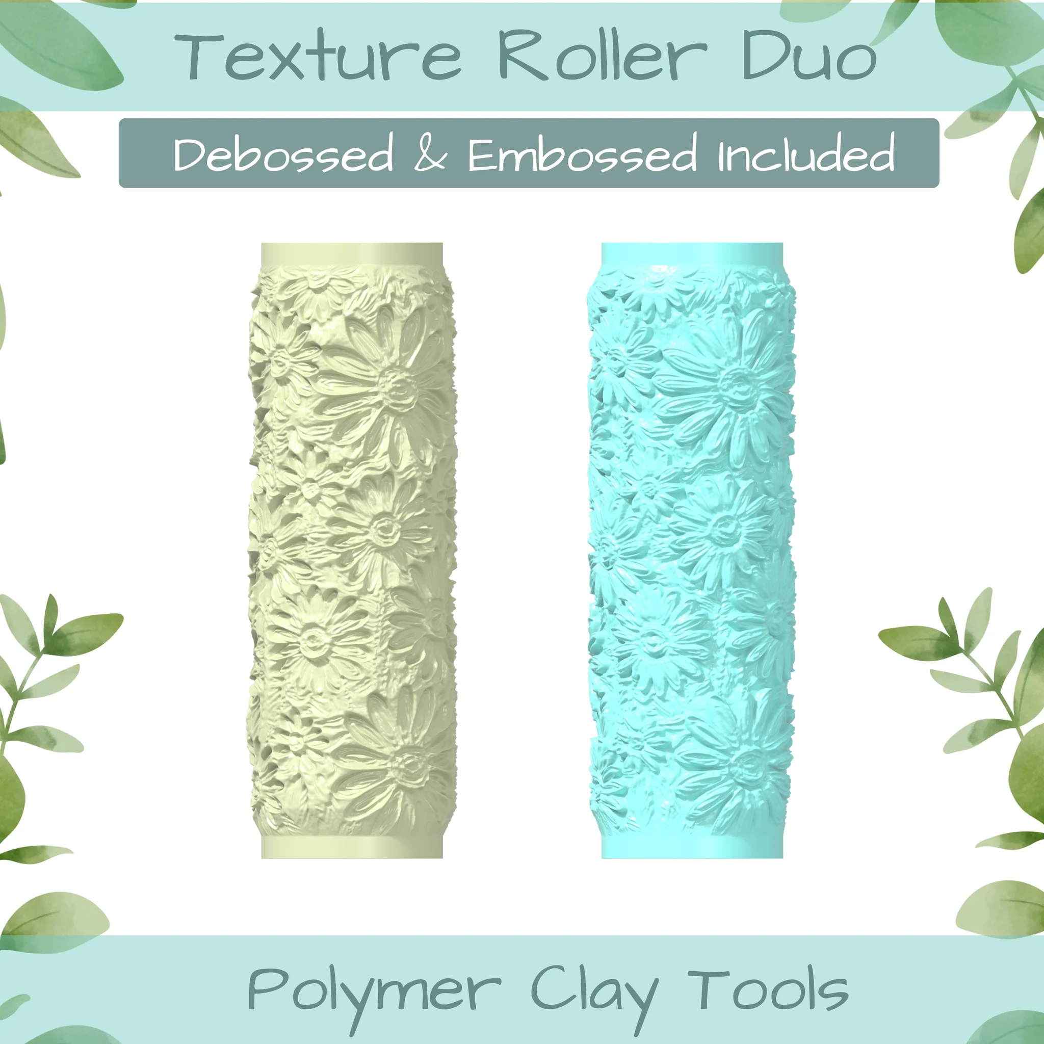 Florals No. 6 Polymer Clay Texture Roller Duo