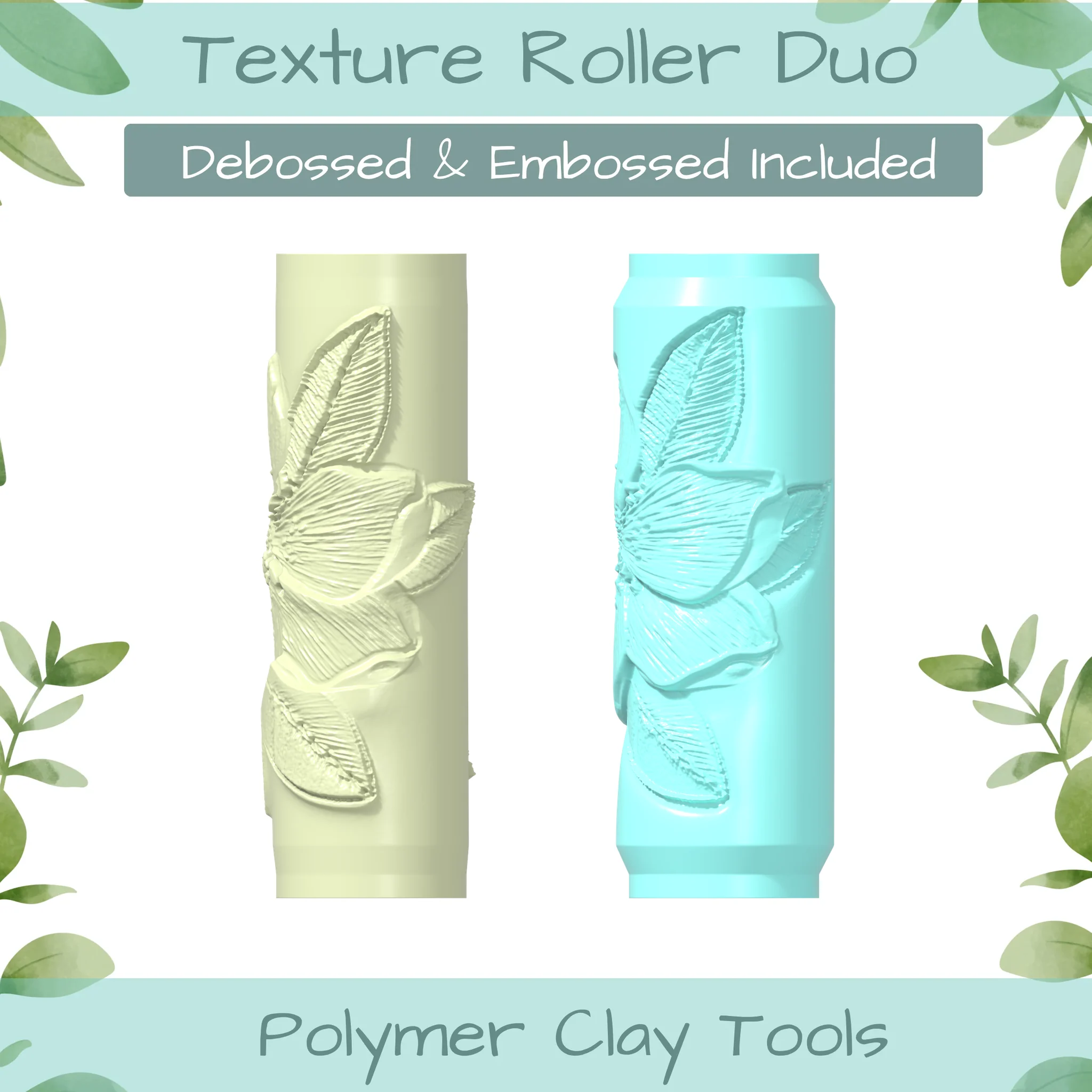 Florals No. 7 Polymer Clay Texture Roller Duo
