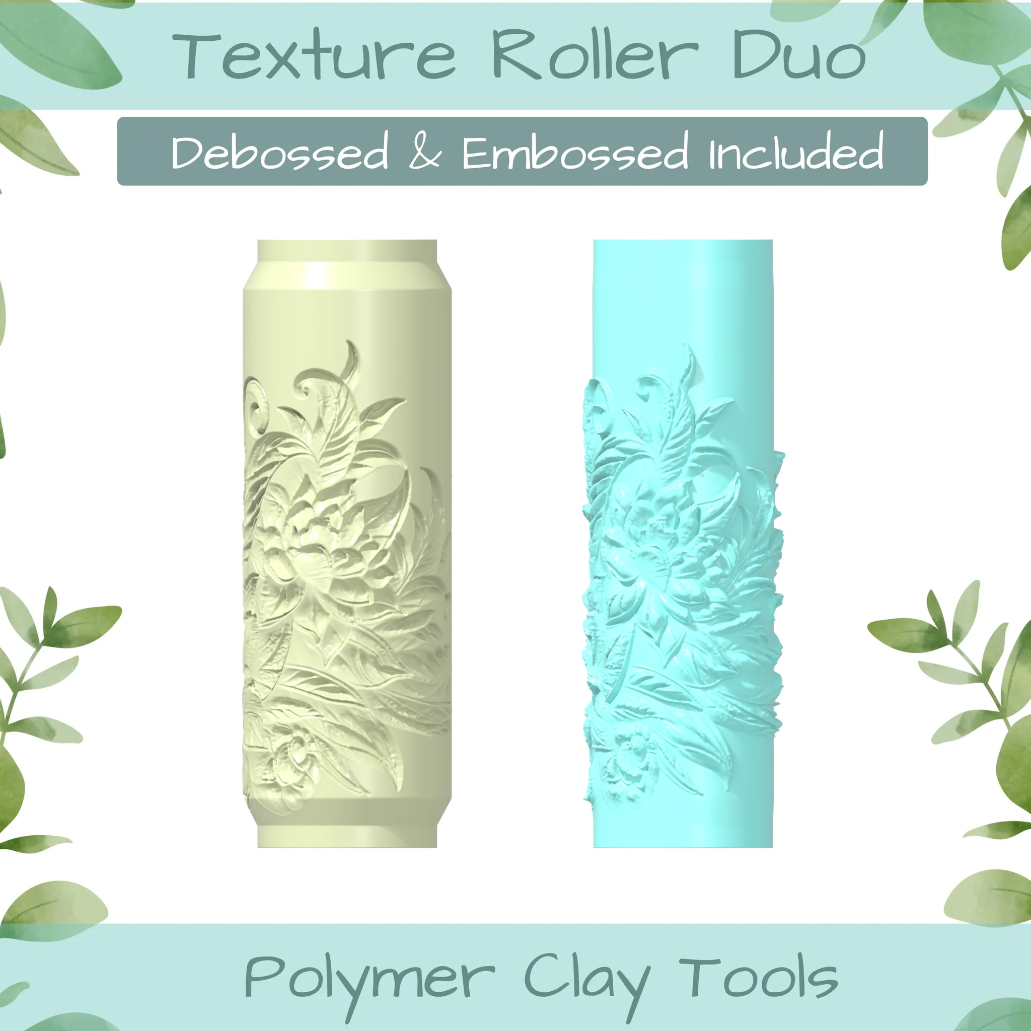Florals No. 8 Polymer Clay Texture Roller Duo