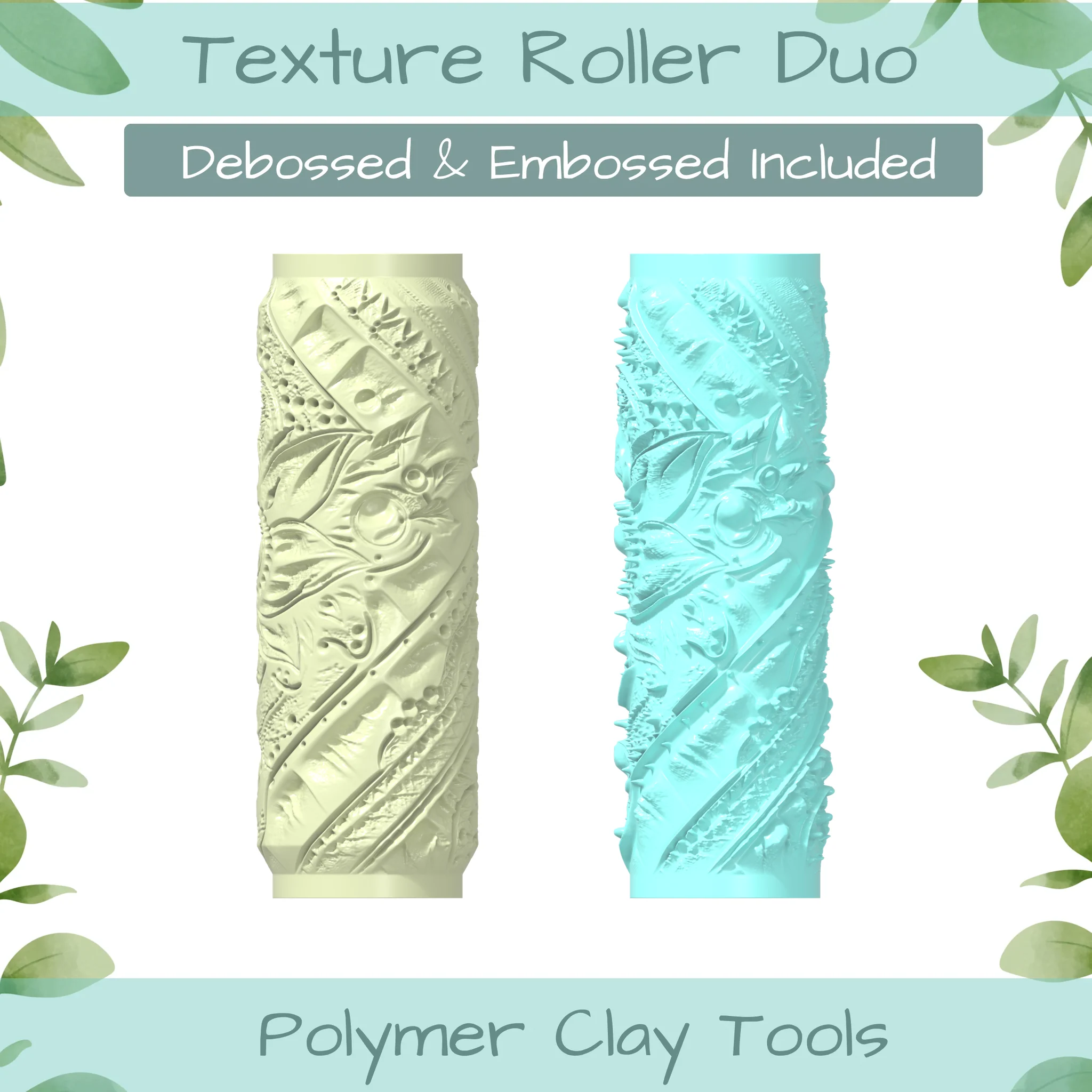 Leather Tooled No. 1 Polymer Clay Texture Roller Duo