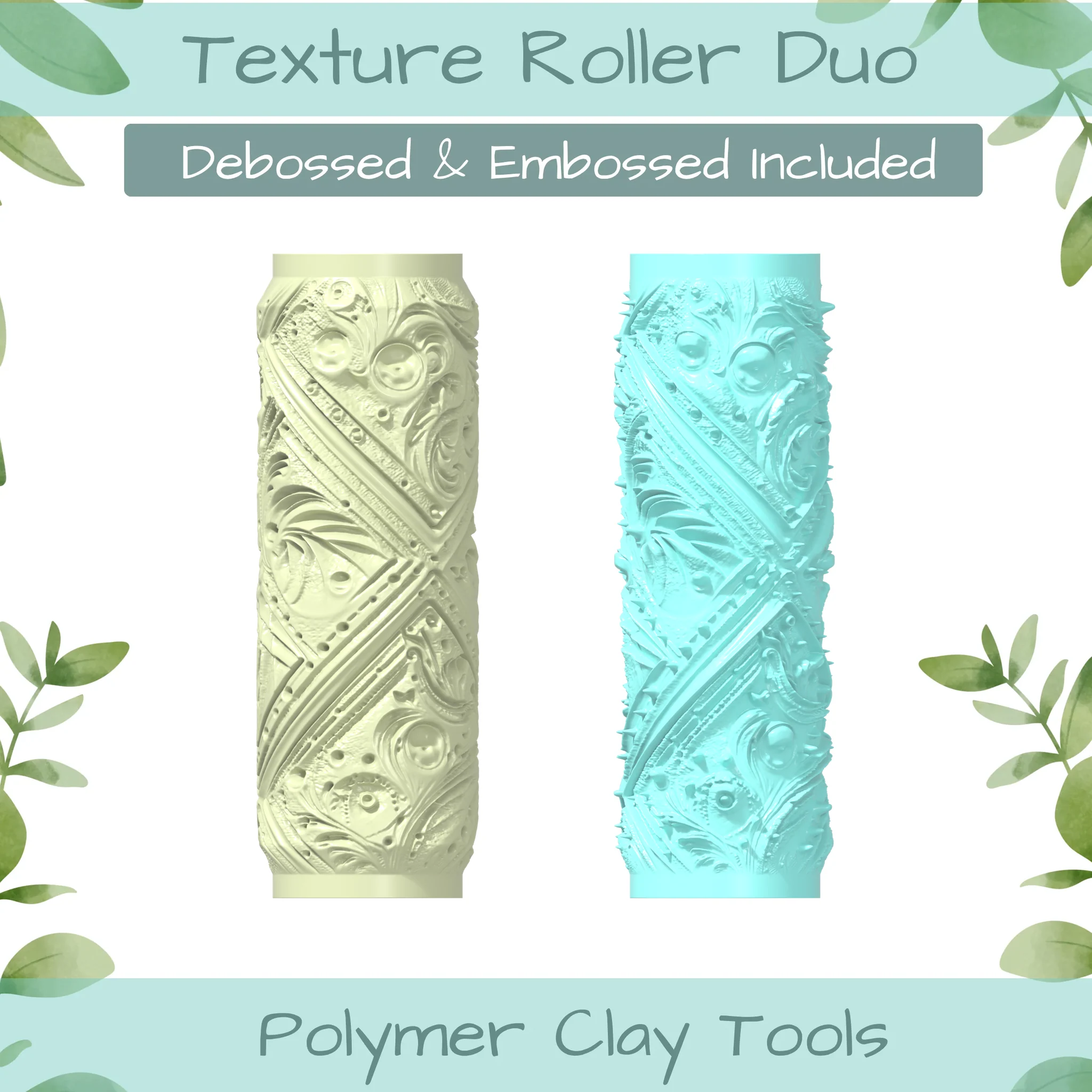 Leather Tooled No. 3 Polymer Clay Texture Roller Duo