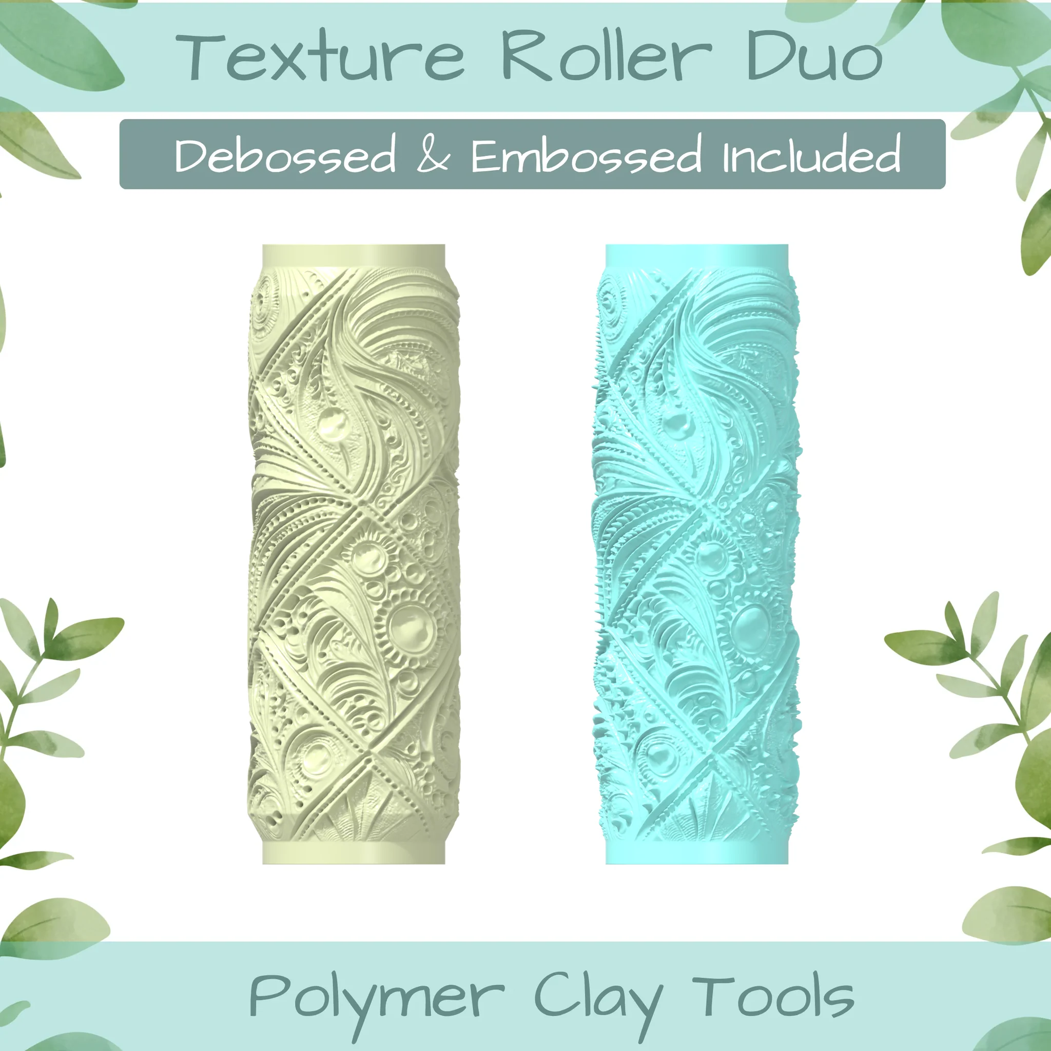 Leather Tooled No. 8 Polymer Clay Texture Roller Duo