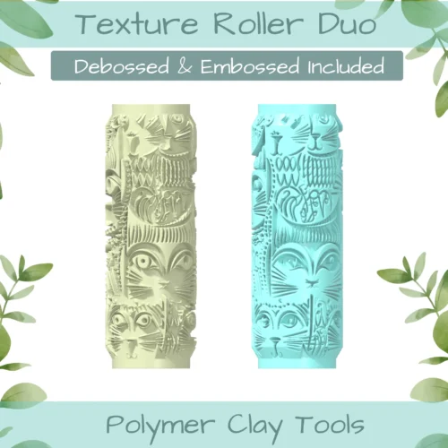 Boho Cat Polymer Clay Texture Roller Duo - Image 1
