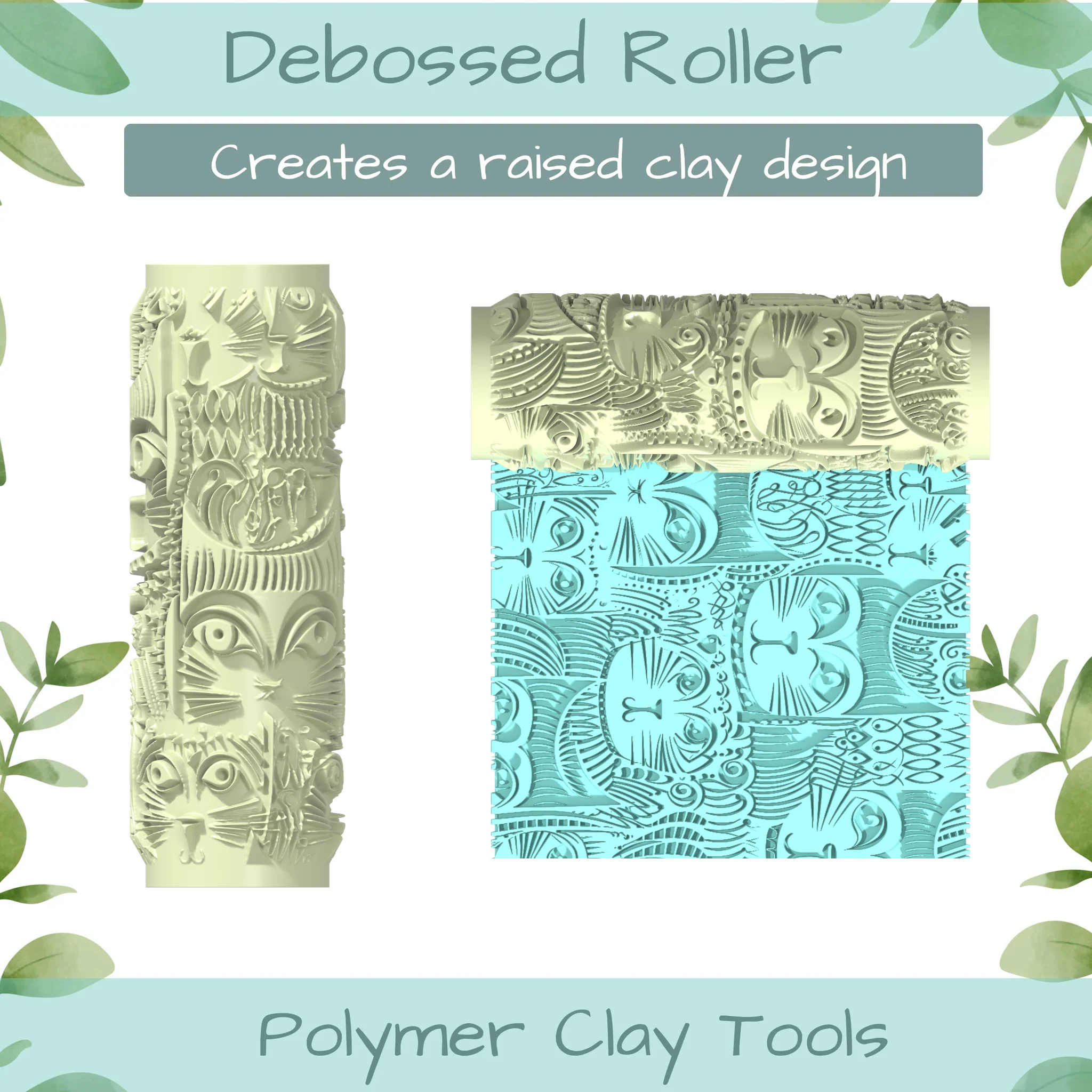 Boho Cat Polymer Clay Texture Roller Duo