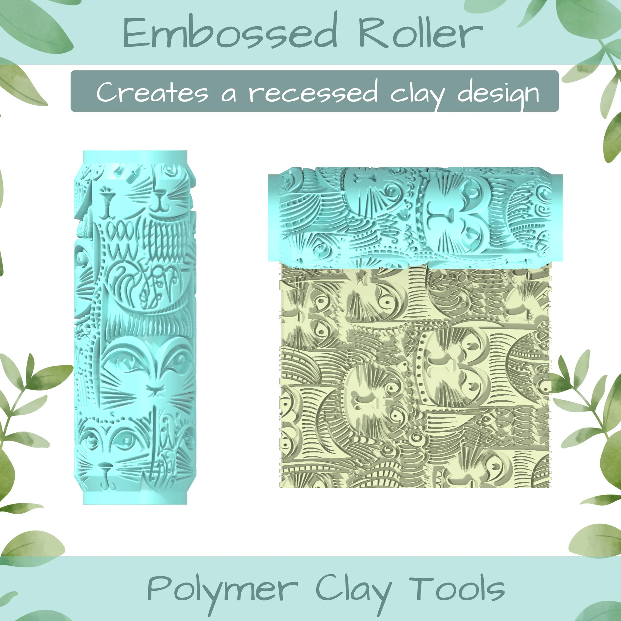 Boho Cat Polymer Clay Texture Roller Duo