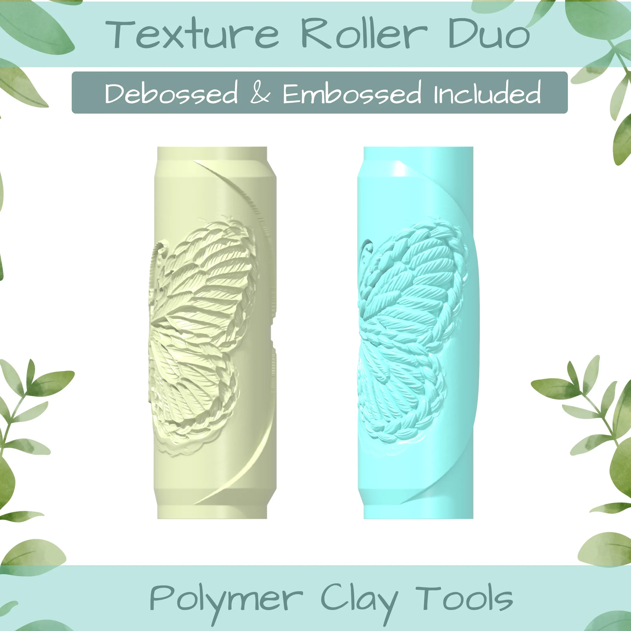 Butterfly Embroidery Polymer Clay Texture Roller Duo