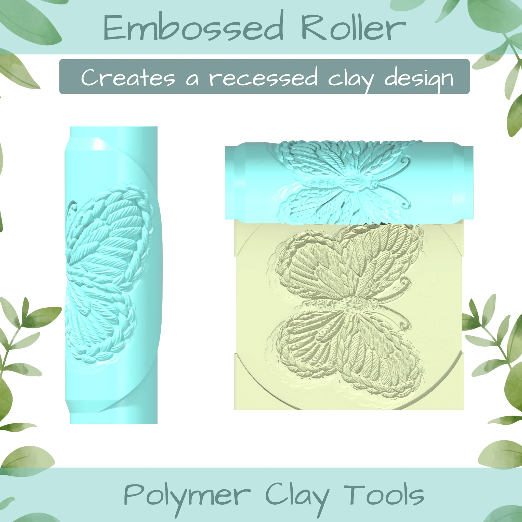 Butterfly Embroidery Polymer Clay Texture Roller Duo