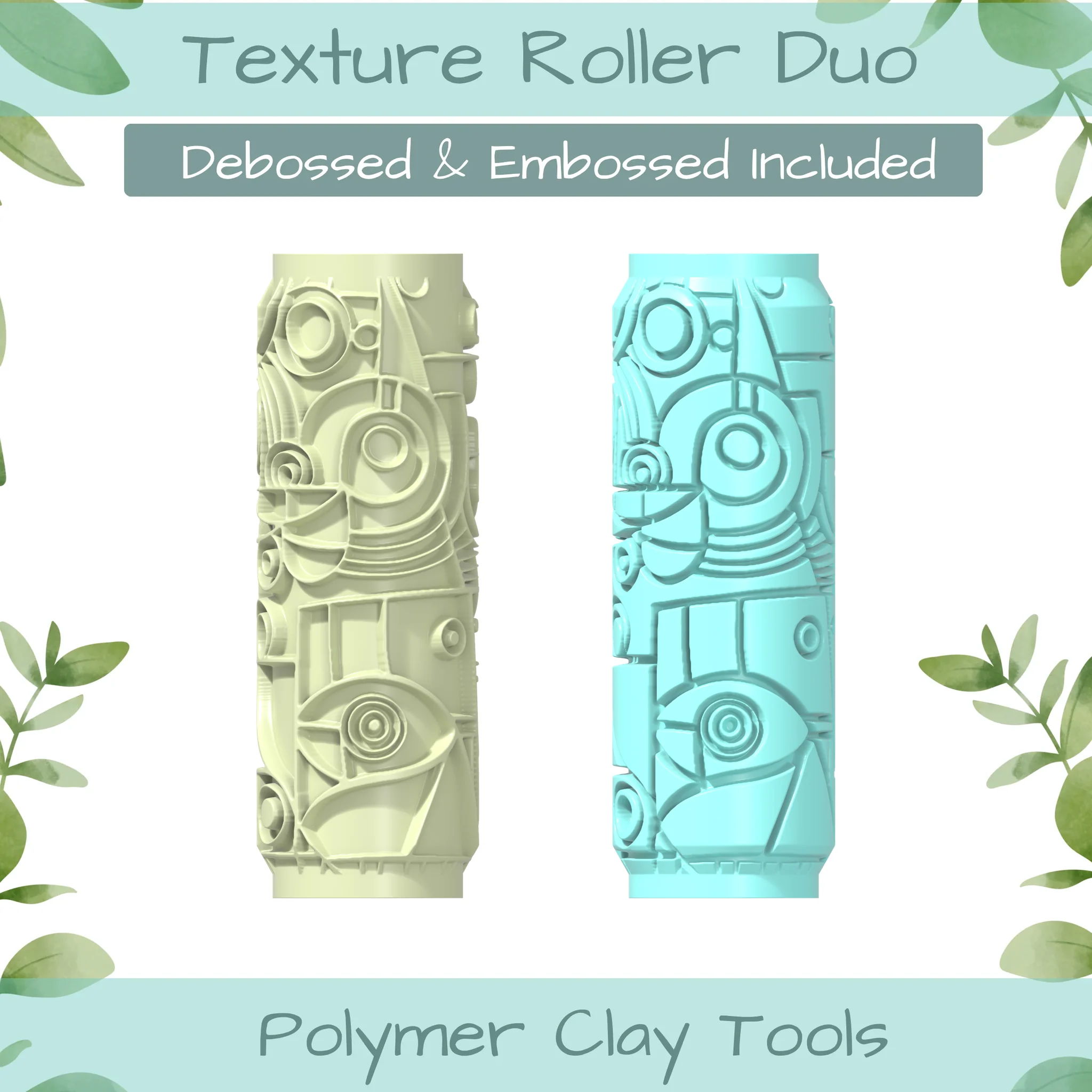 Cubism No. 2 Polymer Clay Texture Roller Duo