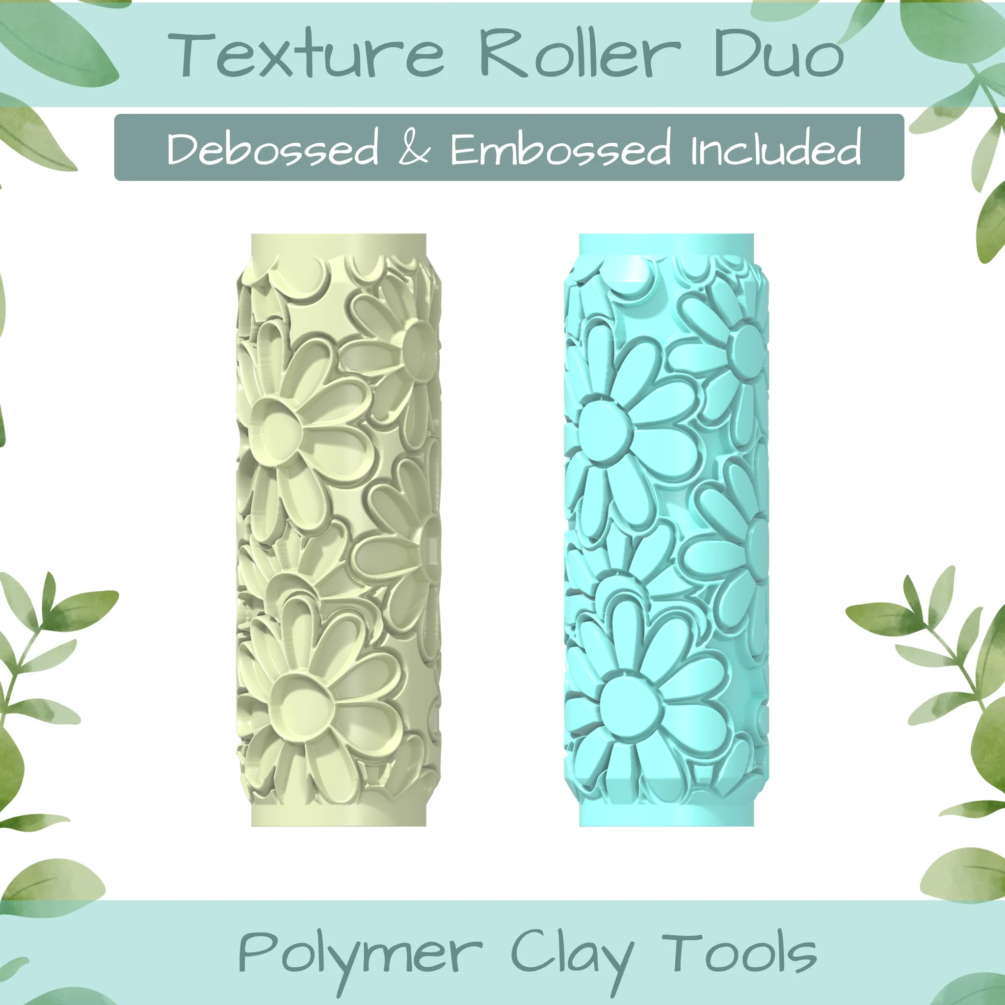 daisies Polymer Clay Texture Roller Duo