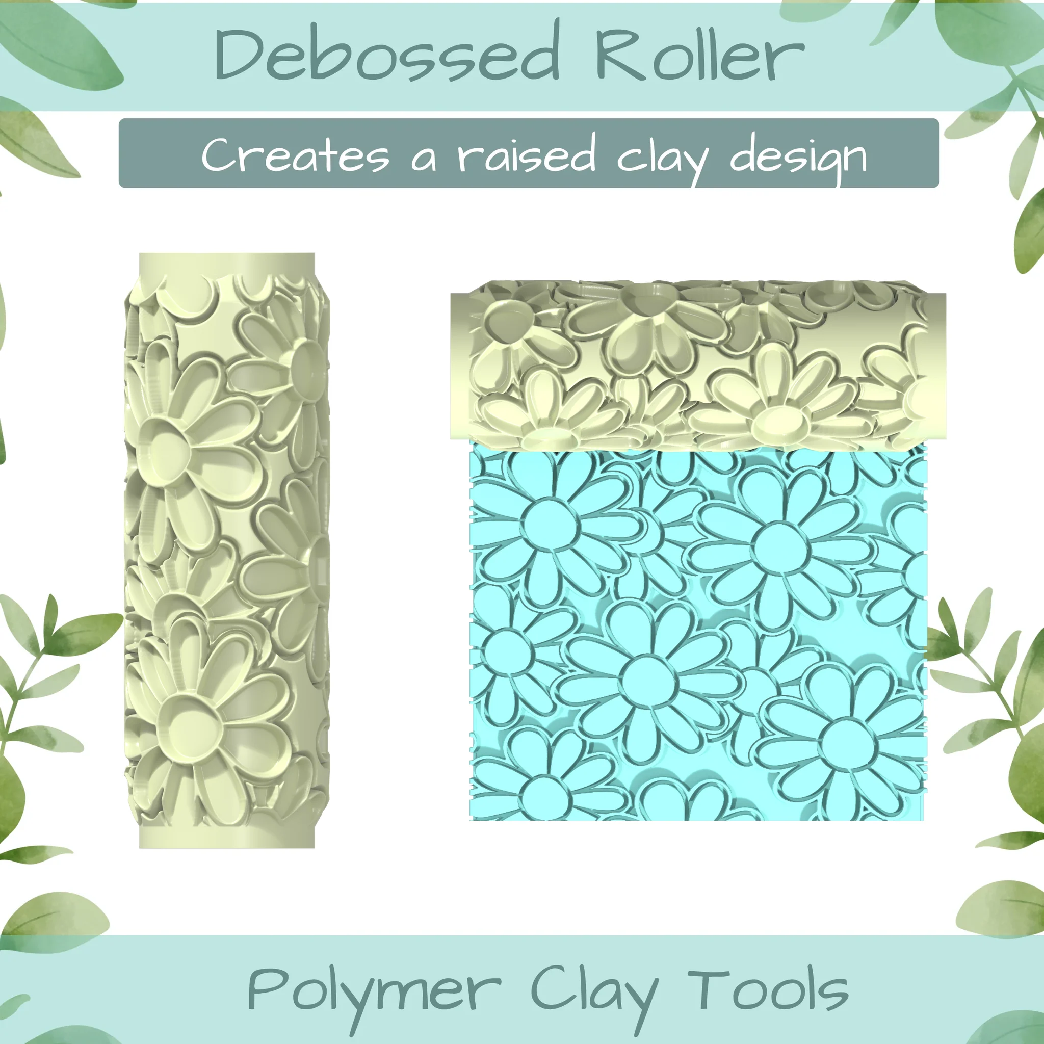 daisies Polymer Clay Texture Roller Duo