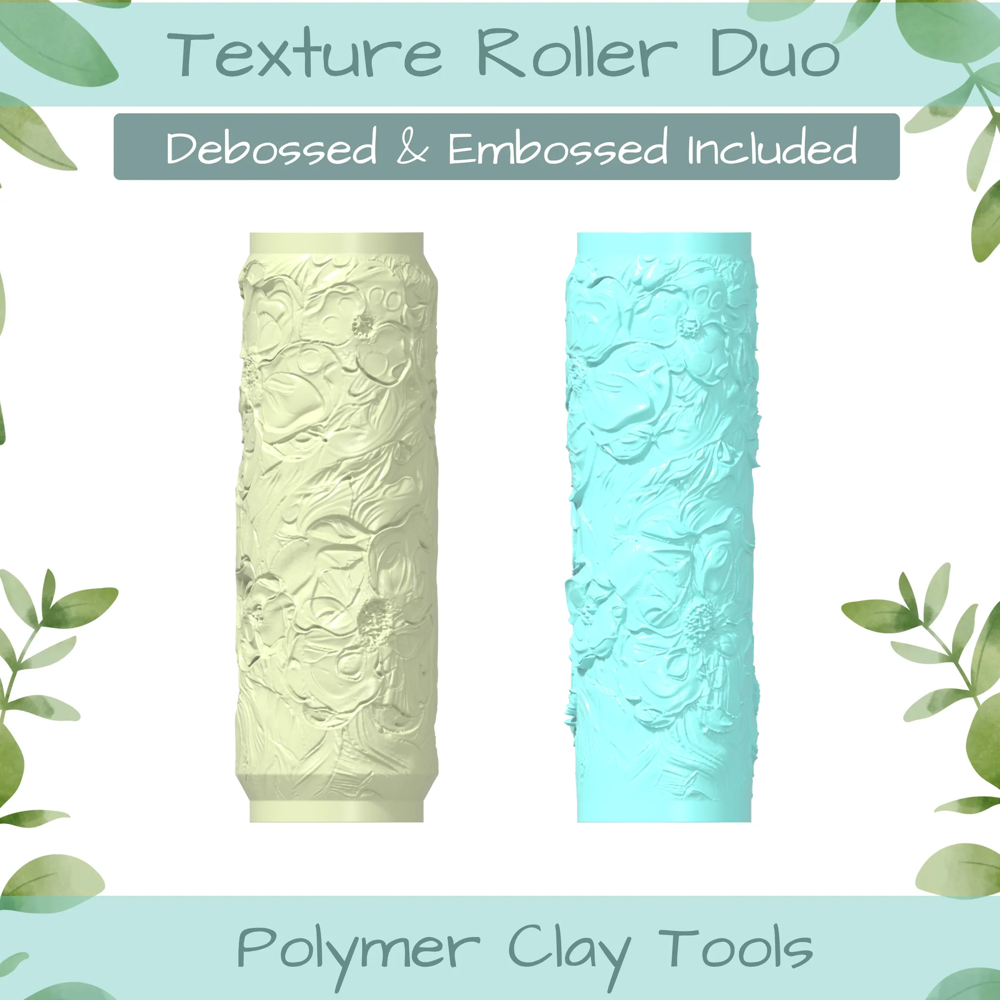 Floral No. 2 Polymer Clay Texture Roller Duo