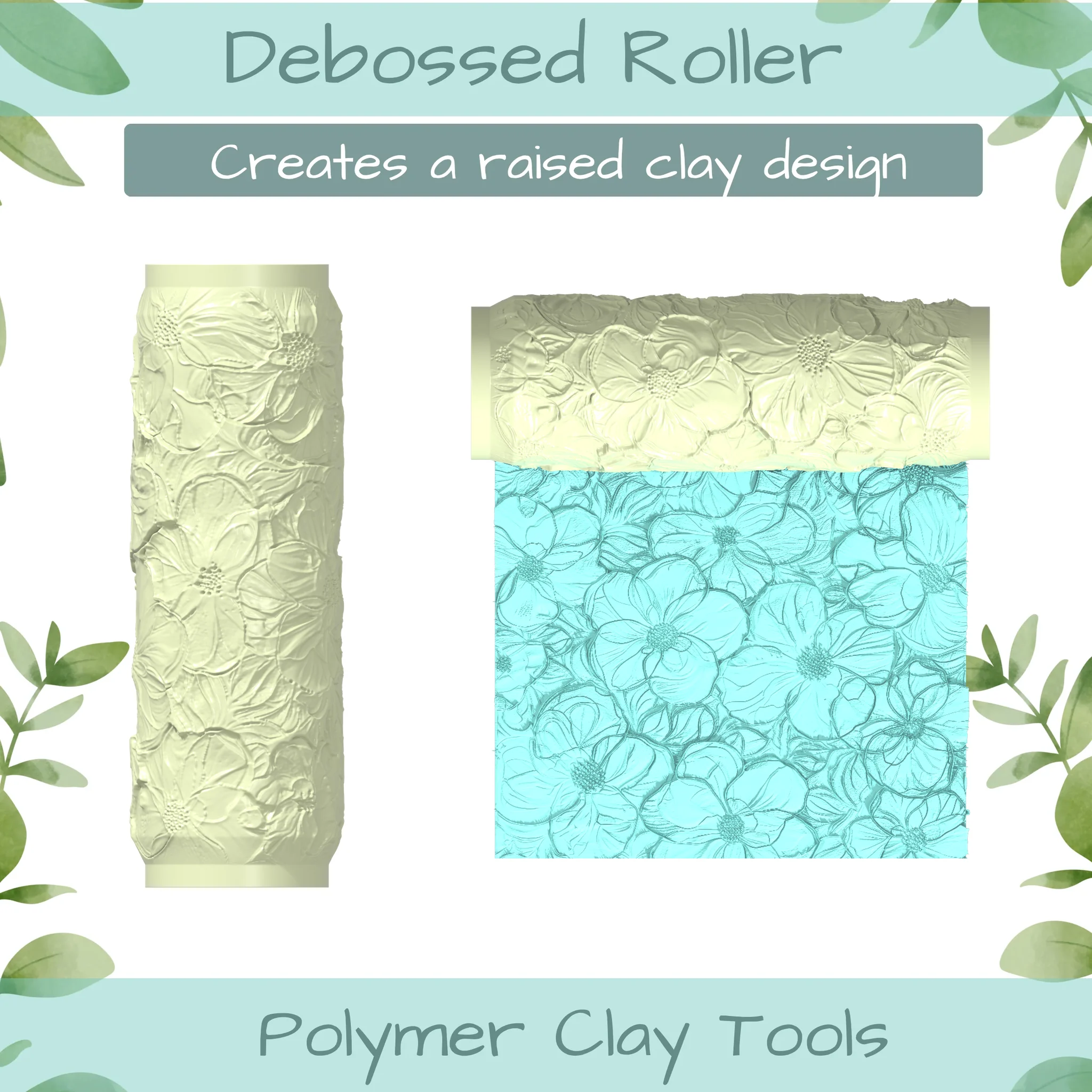 Floral No. 3 Polymer Clay Texture Roller Duo