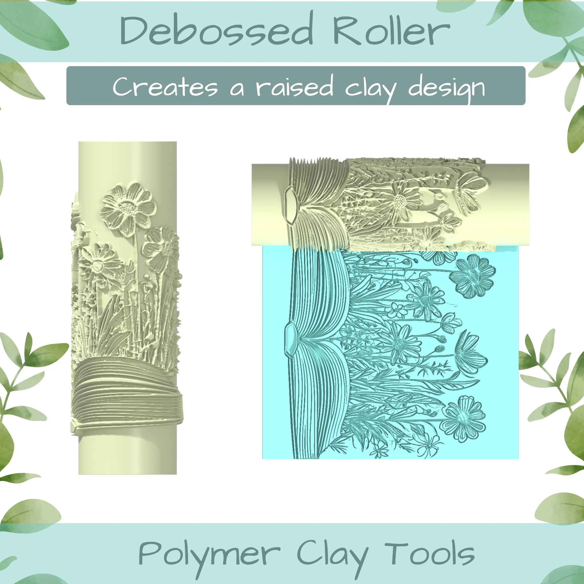 Floral Book No. 1 Polymer Clay Texture Roller Duo