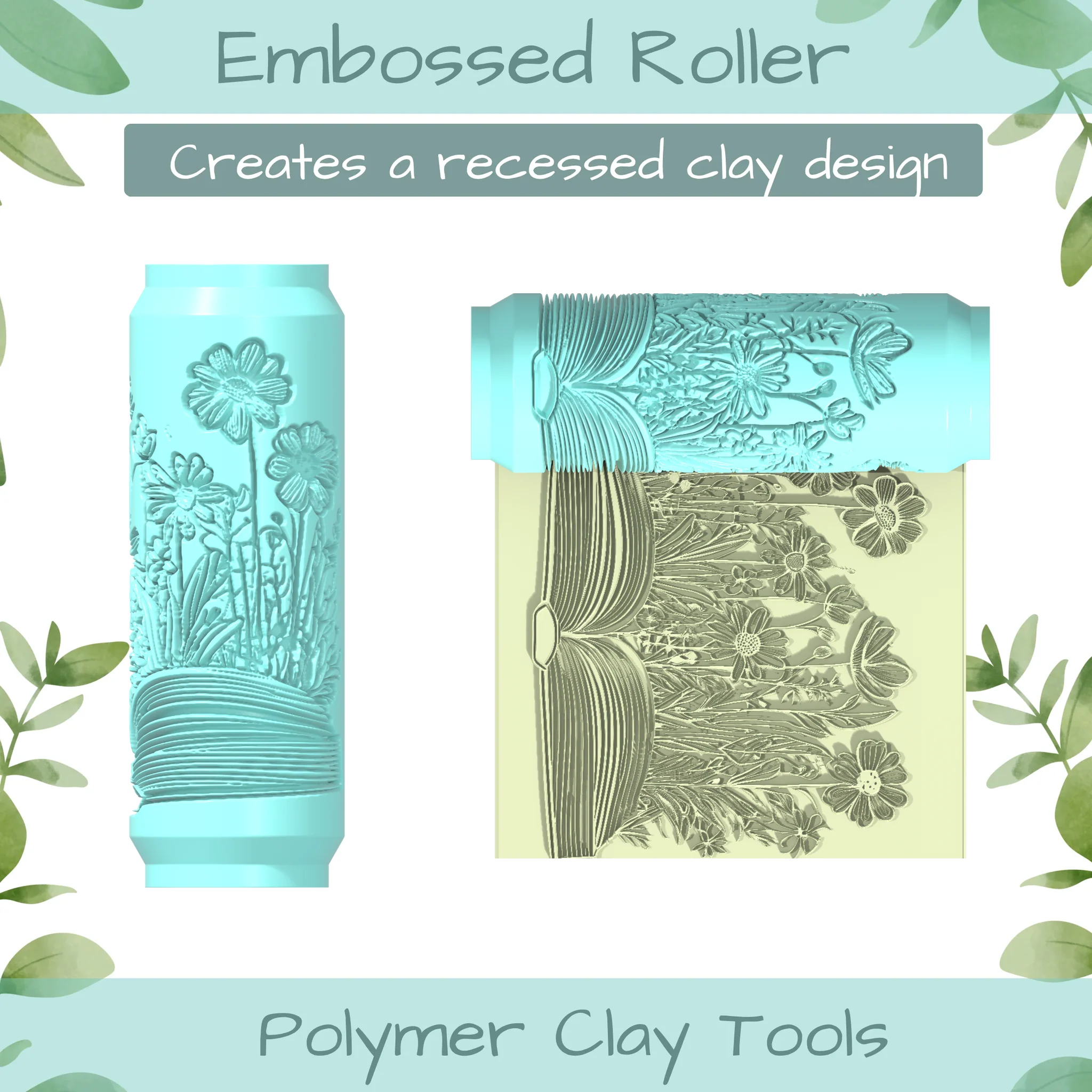 Floral Book No. 1 Polymer Clay Texture Roller Duo