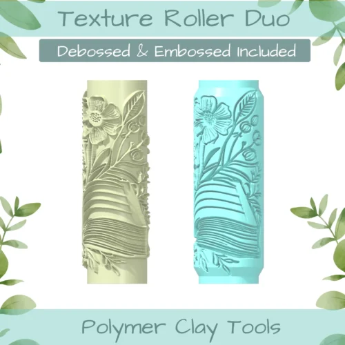 Floral Book No. 2 Polymer Clay Texture Roller Duo - Image 1
