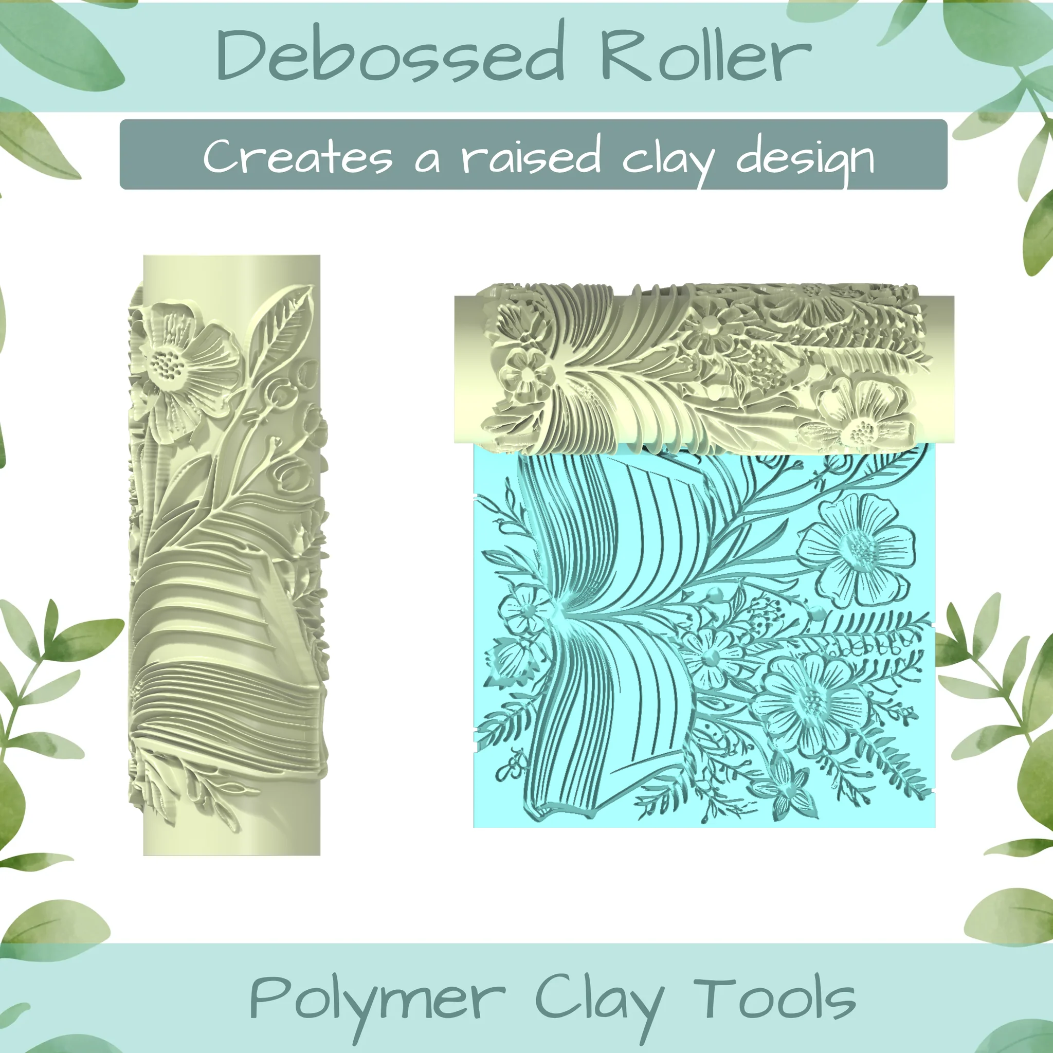 Floral Book No. 2 Polymer Clay Texture Roller Duo