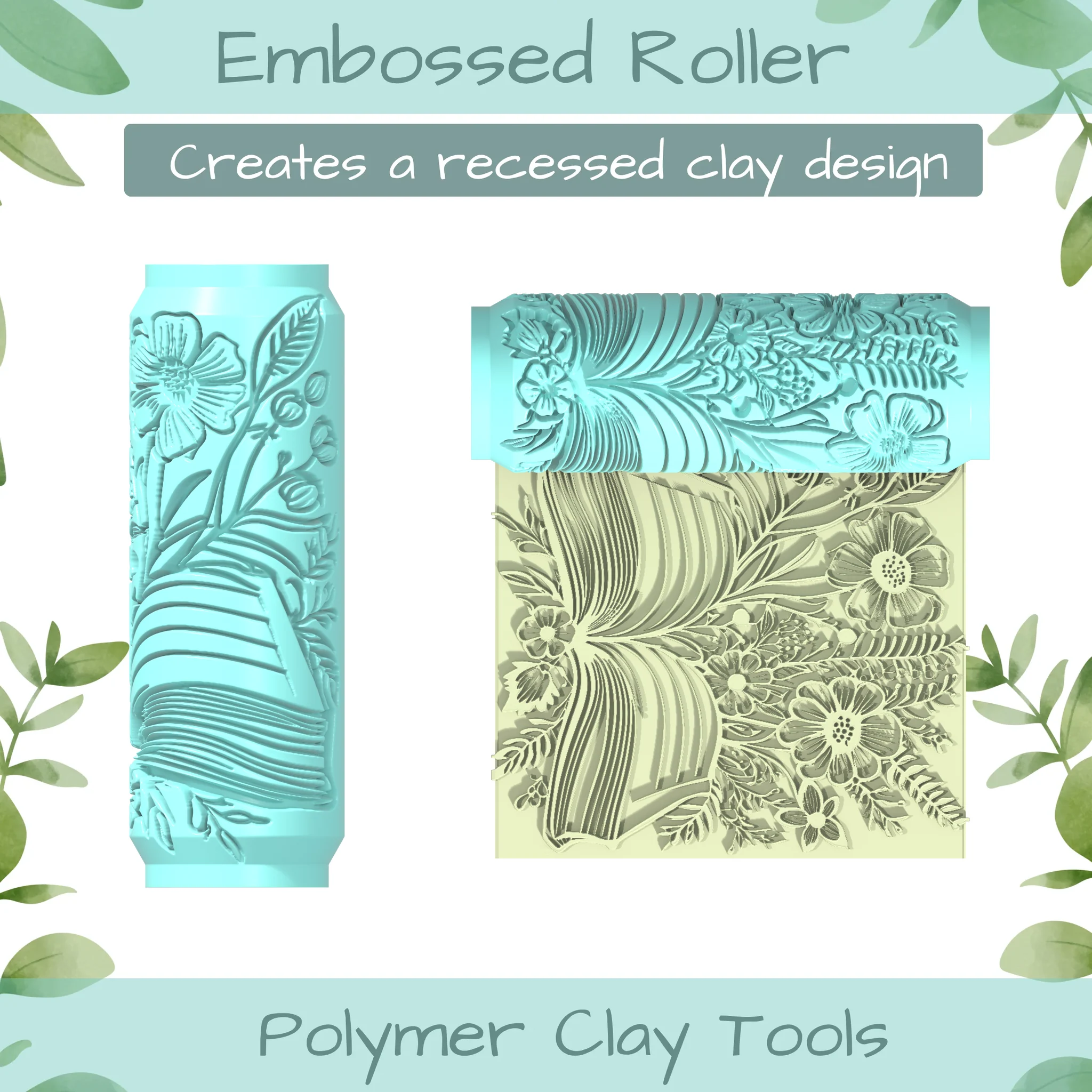 Floral Book No. 2 Polymer Clay Texture Roller Duo