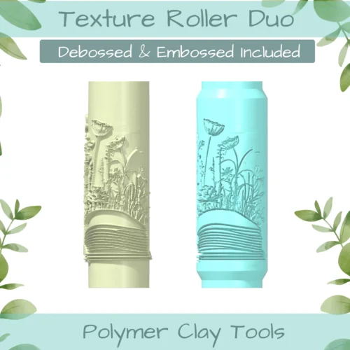 Floral Book No. 3 Polymer Clay Texture Roller Duo - Image 1