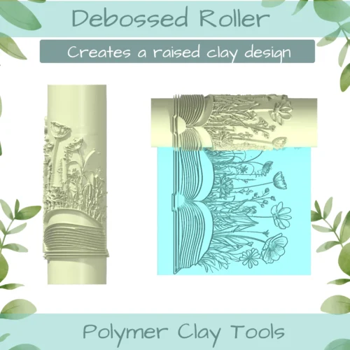 Floral Book No. 3 Polymer Clay Texture Roller Duo - Image 2