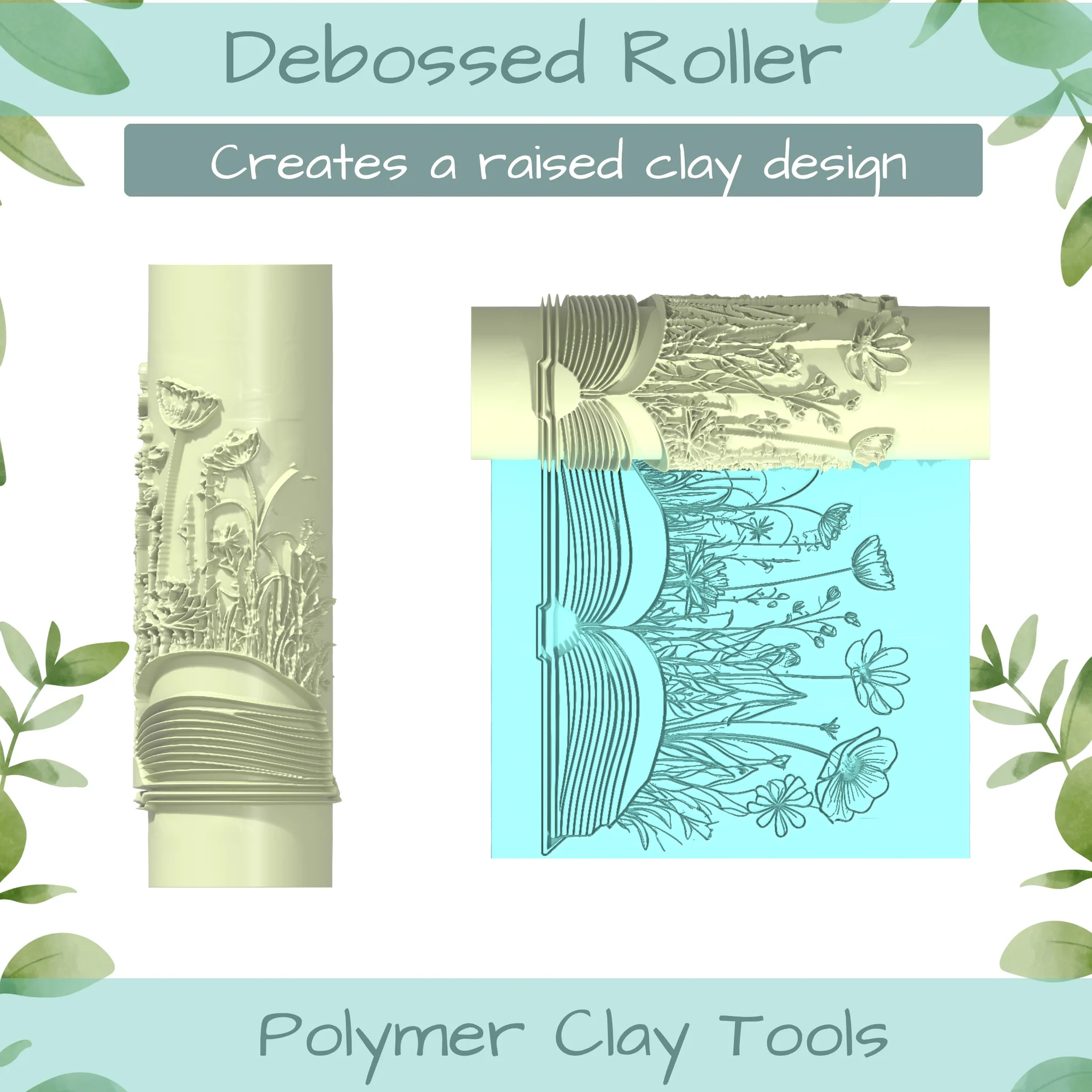 Floral Book No. 3 Polymer Clay Texture Roller Duo