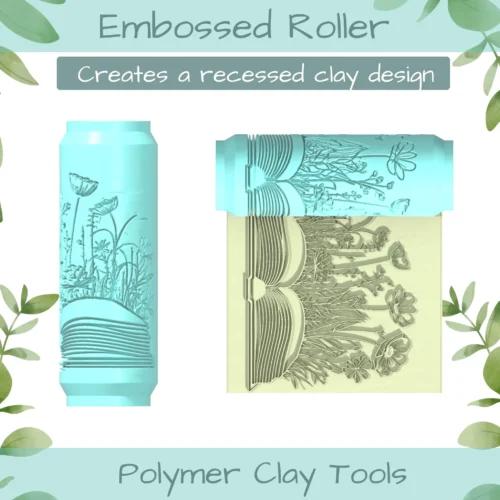 Floral Book No. 3 Polymer Clay Texture Roller Duo - Image 3